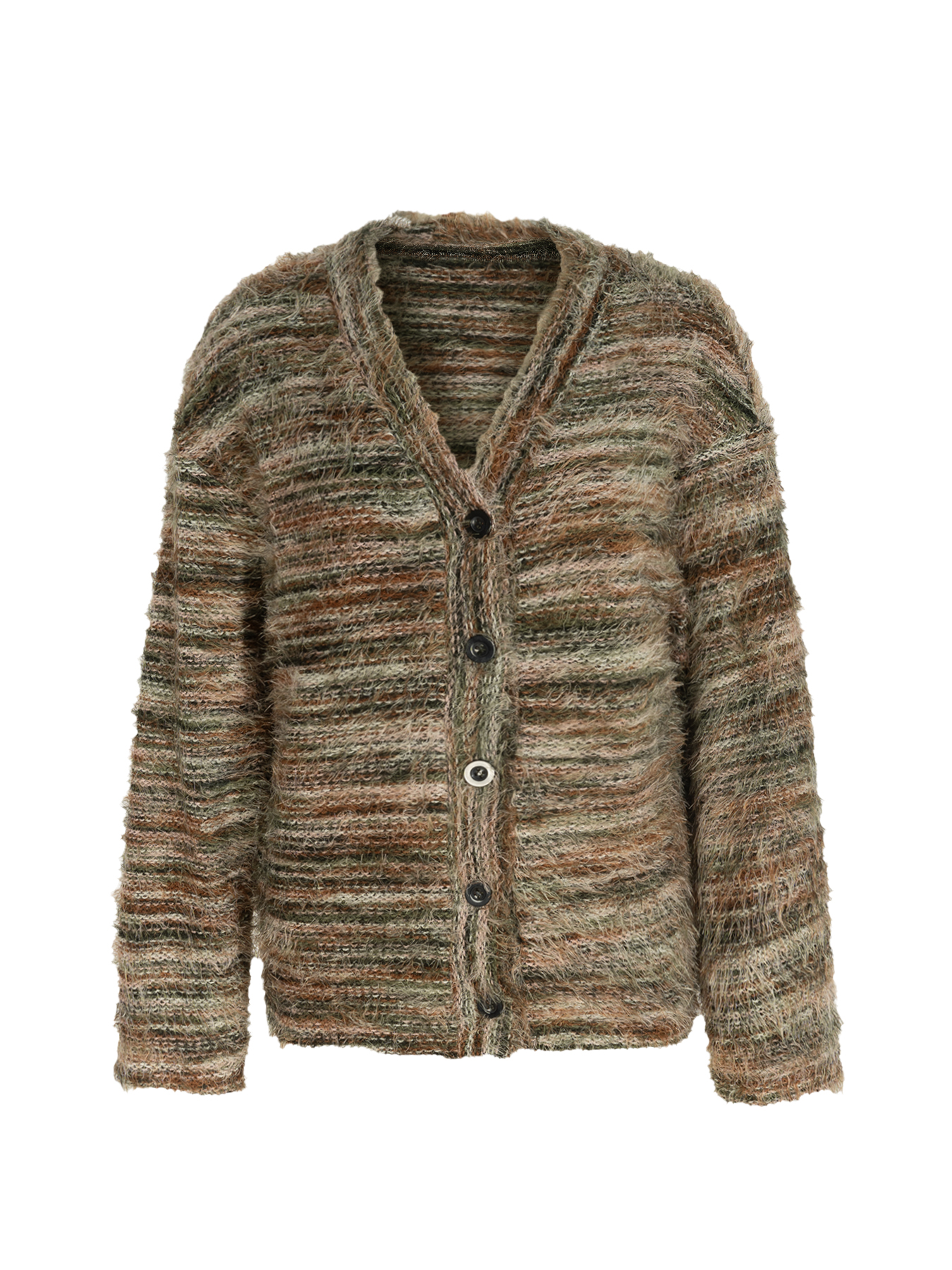 Women's  Retro Lazy Style Mixed Color Fuzzy V-Neck Knit Cardigan : Loose Slimming Elegant Sweater Coat