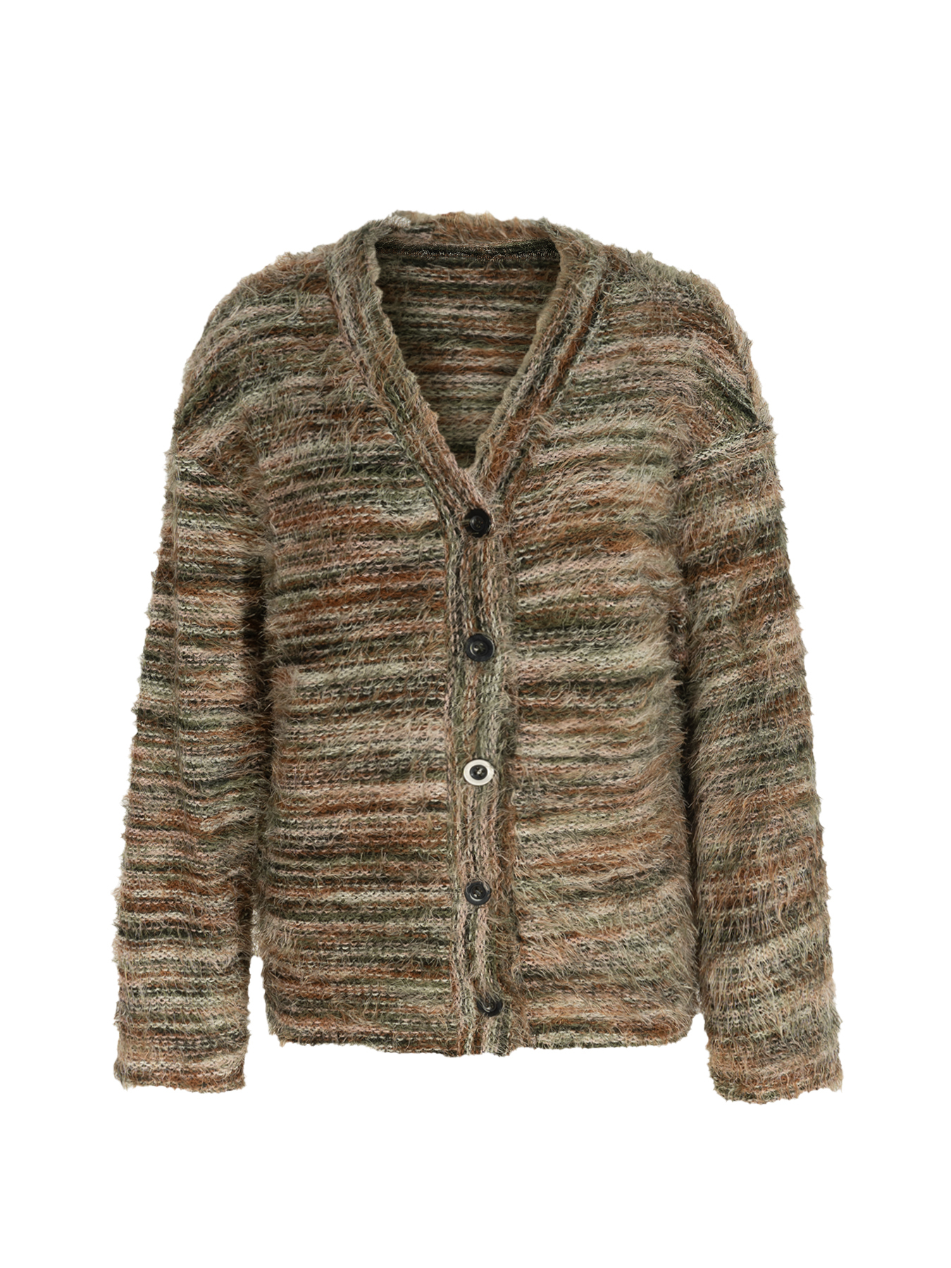 Women's  Retro Lazy Style Mixed Color Fuzzy V-Neck Knit Cardigan : Loose Slimming Elegant Sweater Coat