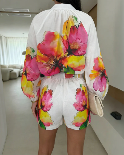 Floral Print Shirt and Shorts Set, Vacation Two-Piece Outfit
