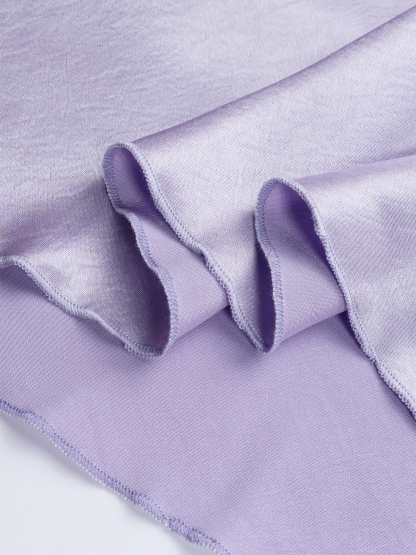 Women's Lavender Satin Midi Skirt with Ruched Asymmetric Waist Detail-Aegean-sea