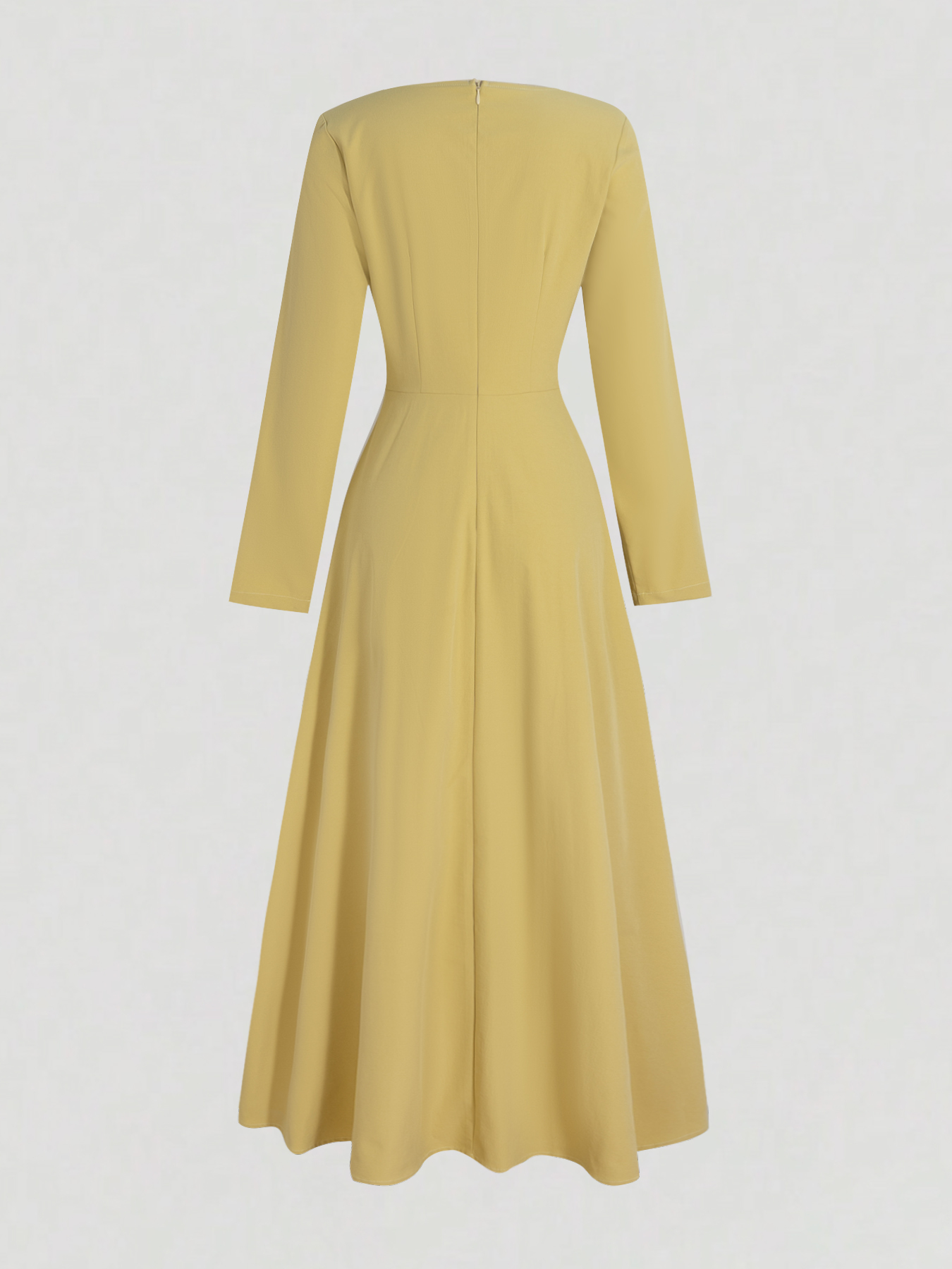 Yellow square-collared, wide-waisted long skirt, long-sleeved single-breasted style dress