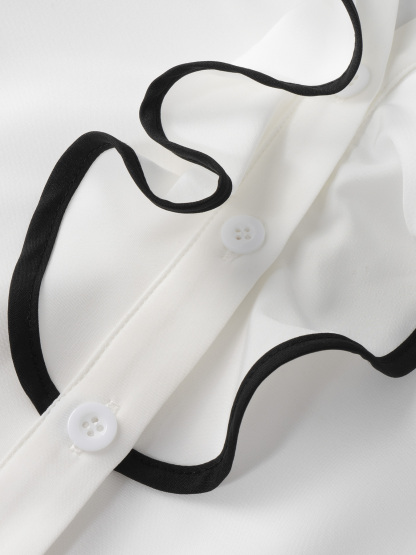 Woman's European Court-Inspired Autumn Ruffled Blouse-Aegean-sea