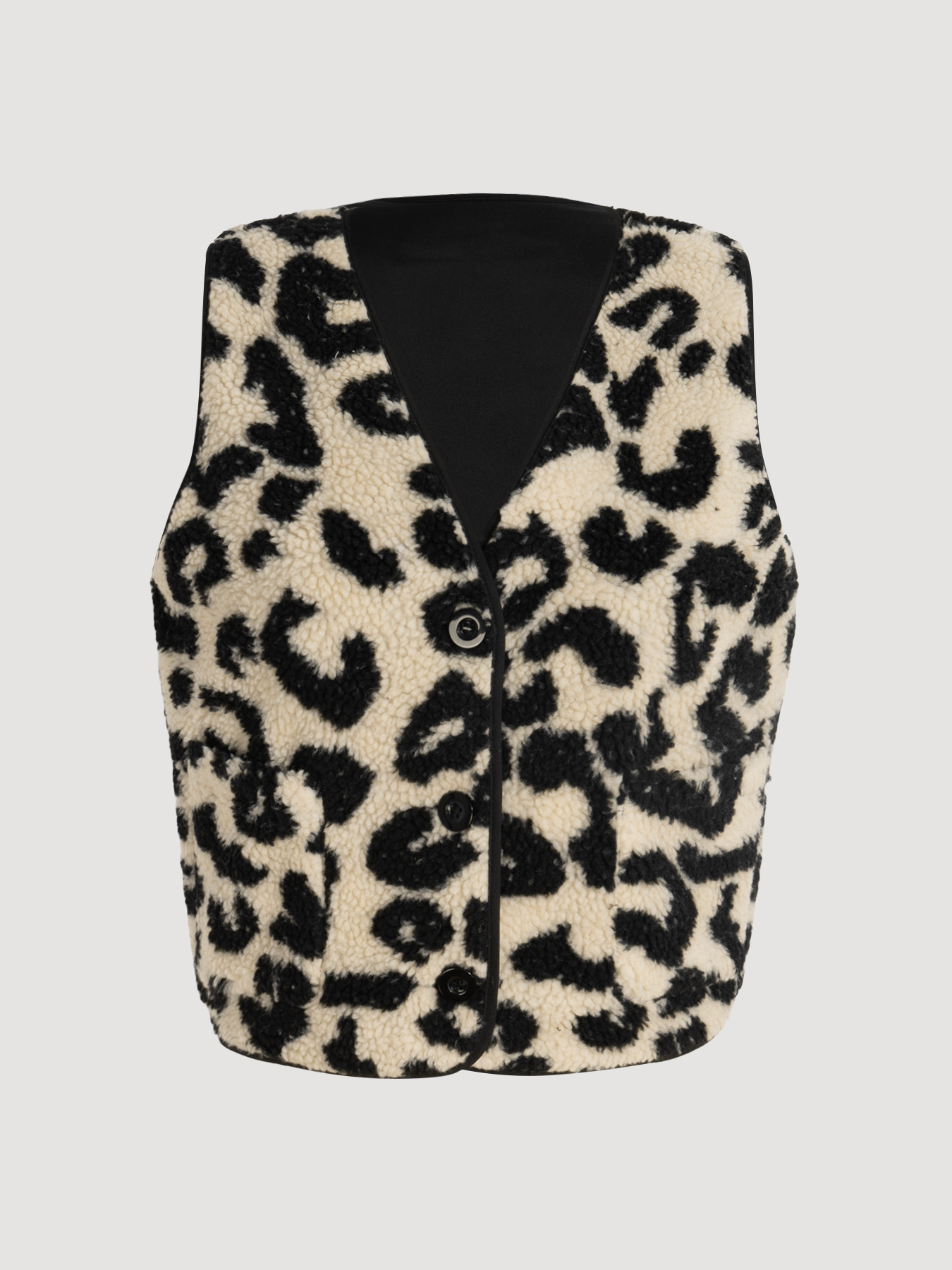Woman's Beige & Black Leopard Print Shearling Vest-Aegean-sea