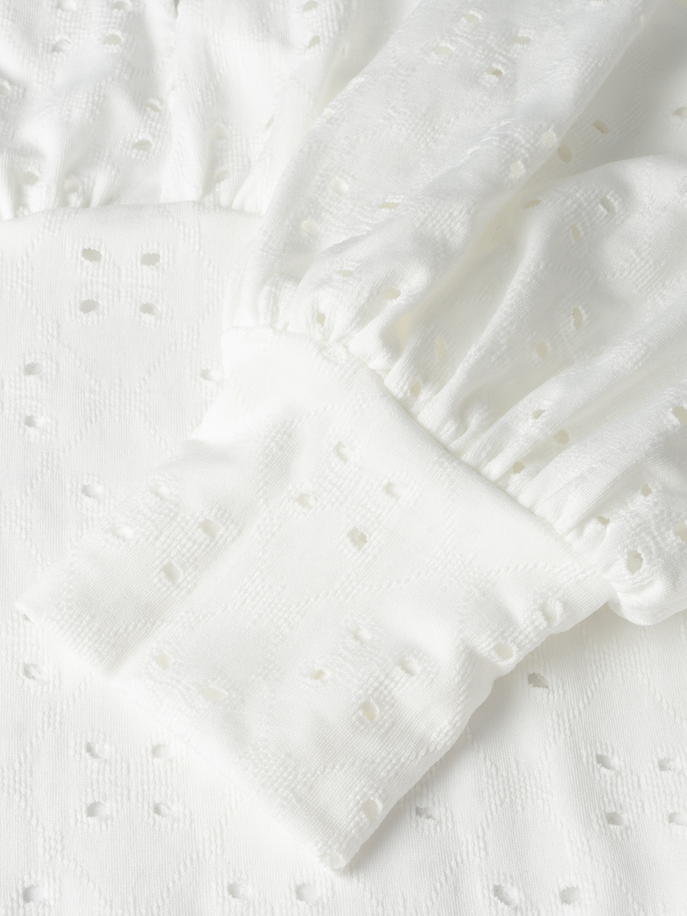 Woman's Eyelet Embroidery V-Neck Puff Sleeve Ruched Waist Blouse-Aegean-sea