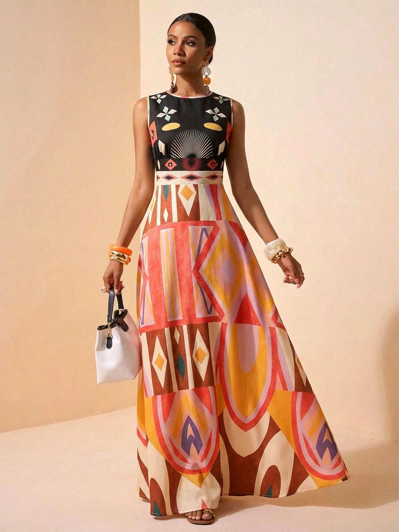 2026 Spring New Sleeveless Art Print Maxi Dress