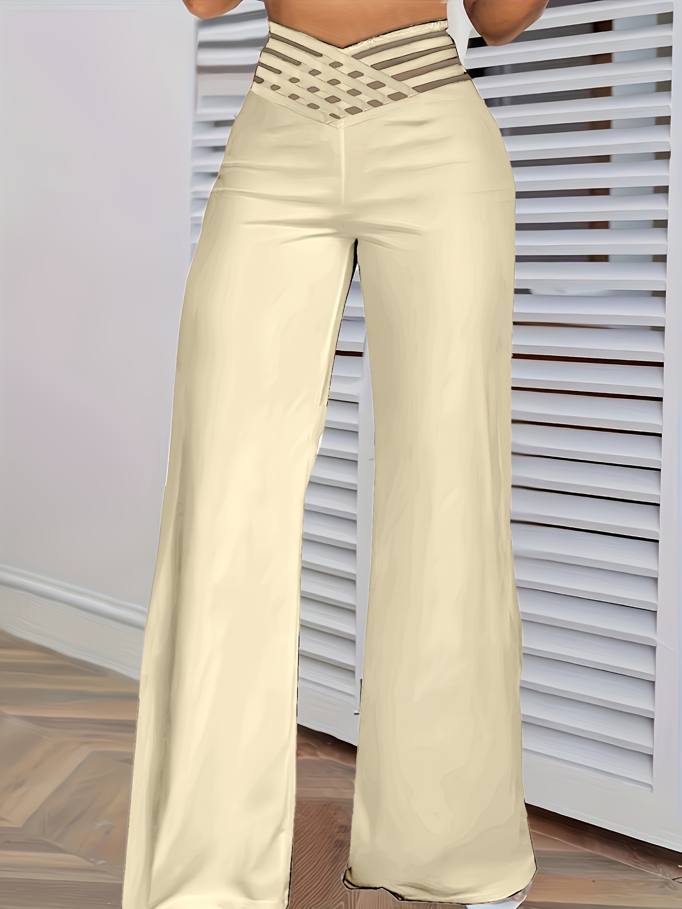 Women's Blue Wide-Leg Pants with Crisscross Waist Detail-Aegean-sea