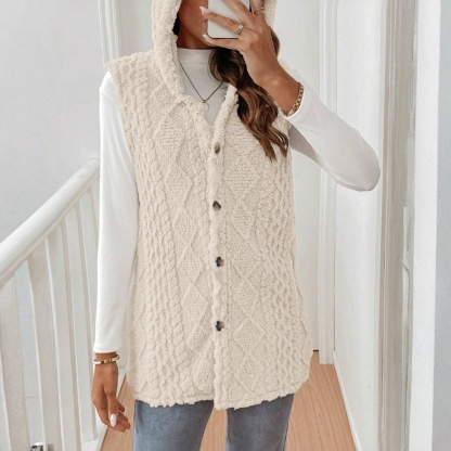 Vestido frontal sin mangas con botones de sherpa beige para mujer-Aegean-sea