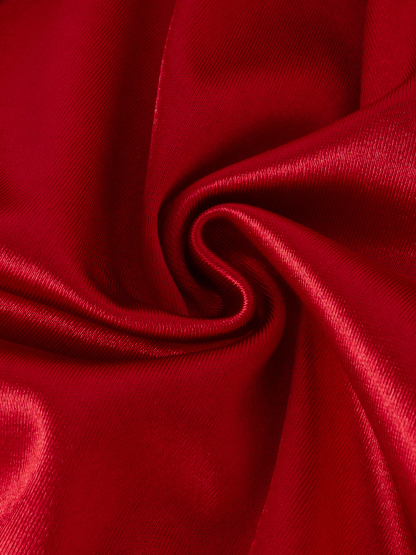 Women's Red Satin Deep V-Neck Bell Sleeve Crop Top-Aegean-sea