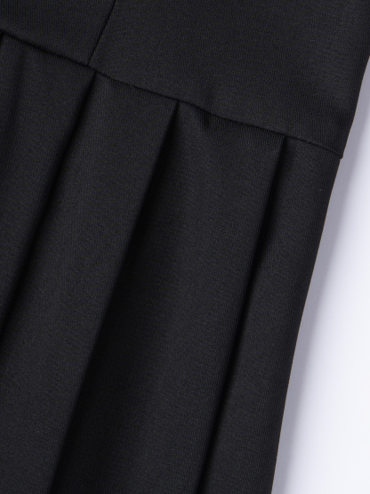 Women's Lapel Collar Pleated Hem Dress - Sleeveless Button Front Office Bodycon