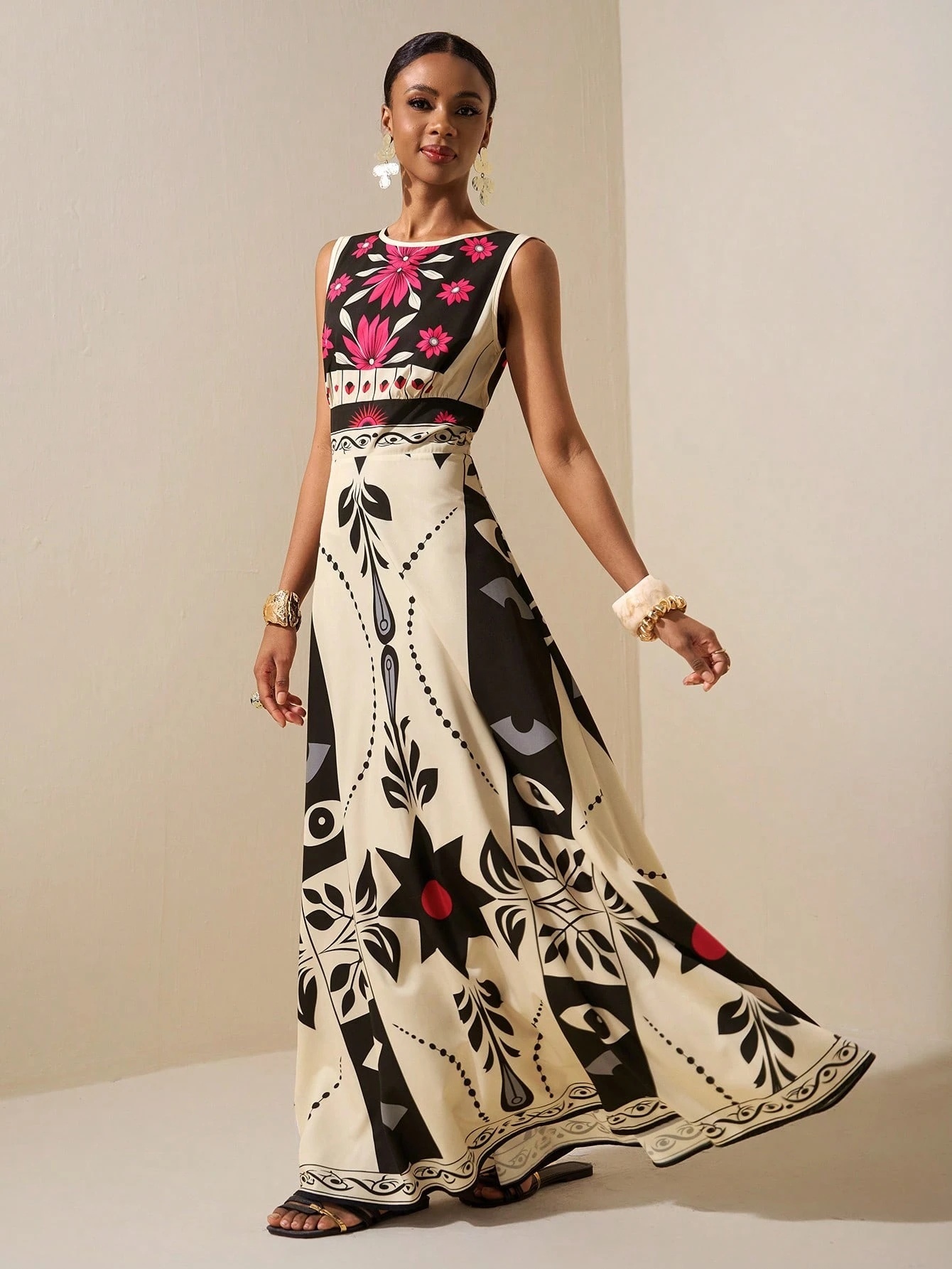 2026 Sleeveless Art Print Maxi Dress