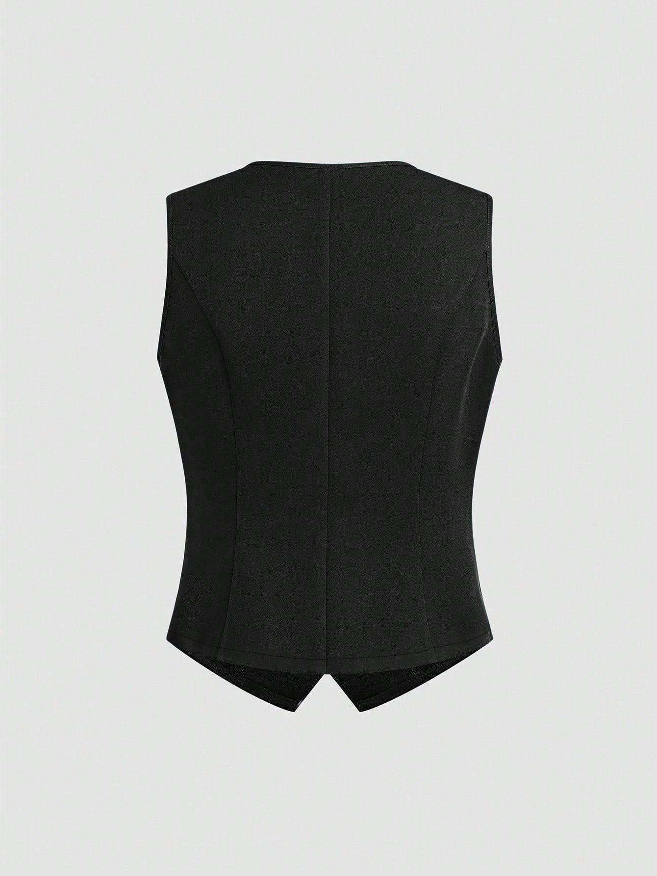 Y2K Black Button-Front Fitted Vest-Aegean-sea