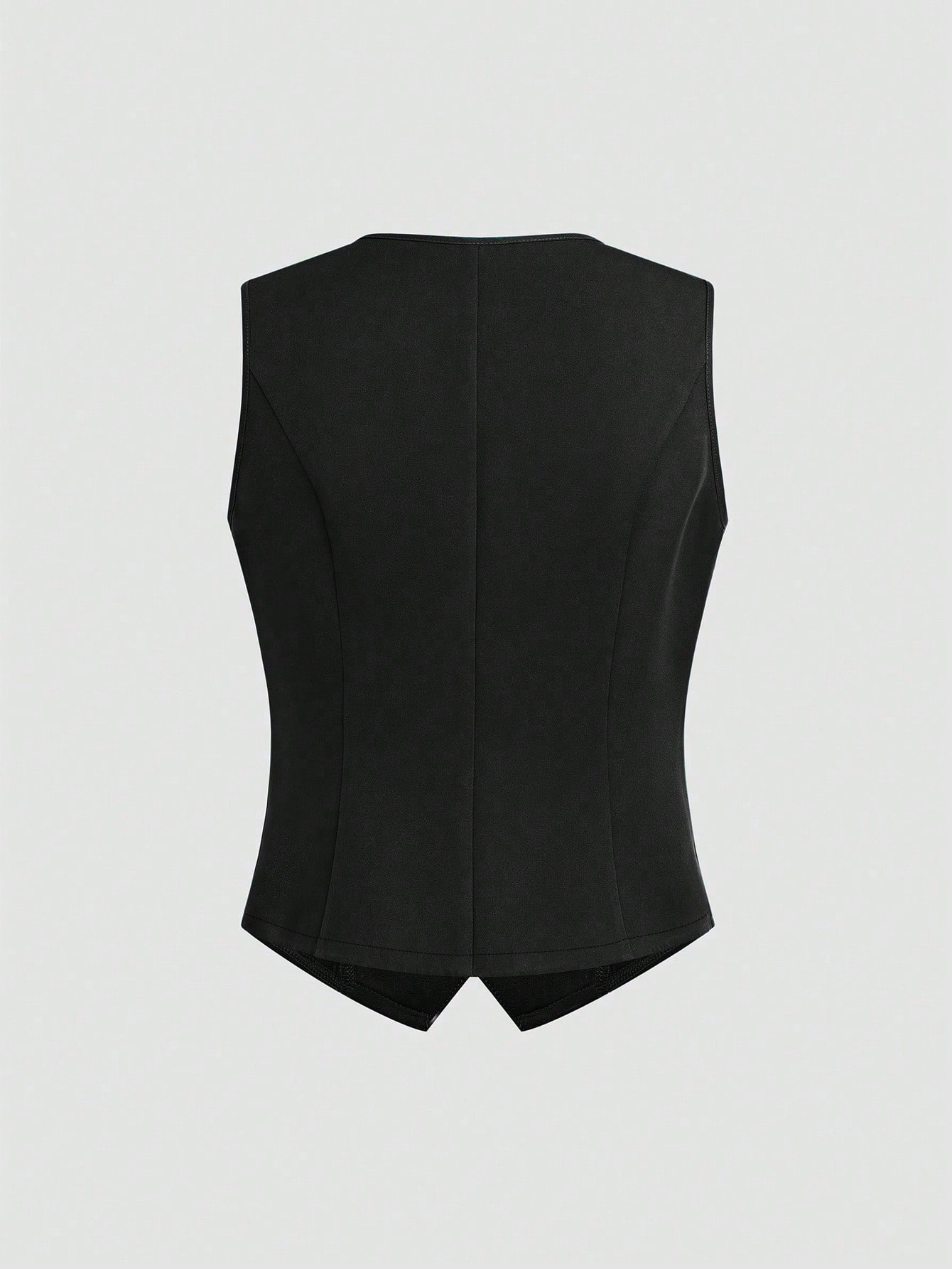 Y2K Black Button-Front Fitted Vest-Aegean-sea