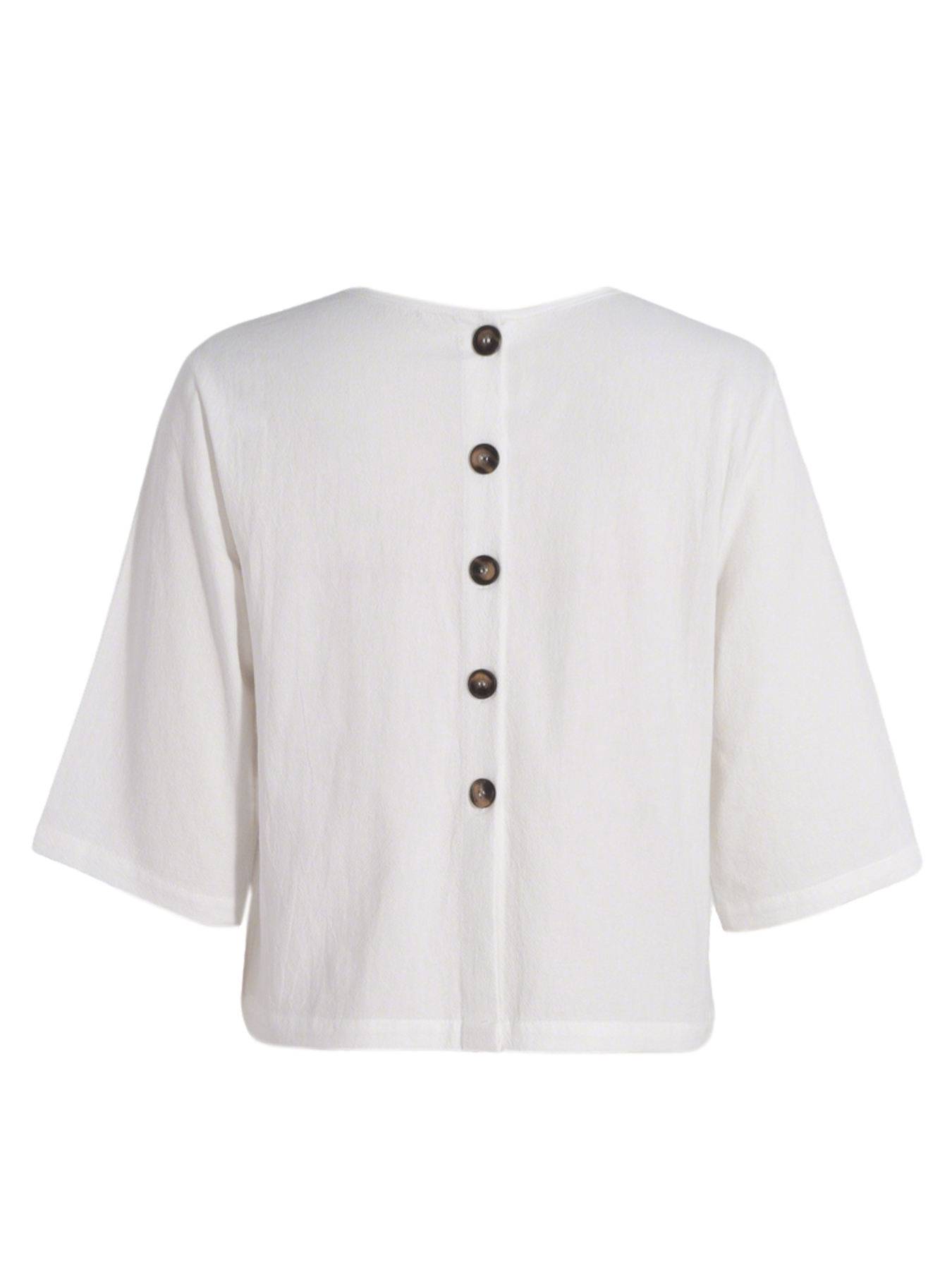 Woman's White Linen Short Sleeve Top with Back Button Detail-Aegean-sea