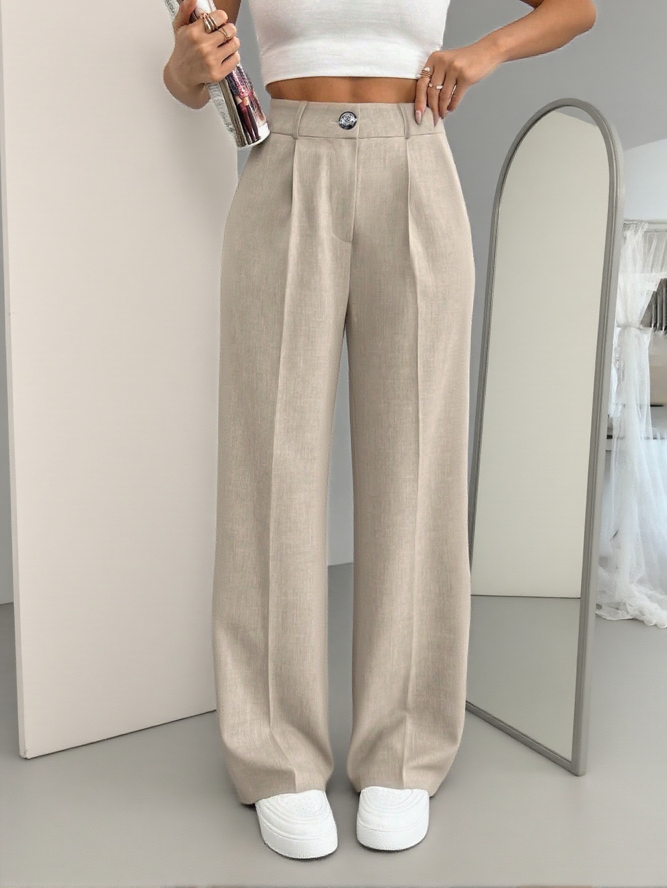 Women's Solid Color Loose Wide-leg Trousers