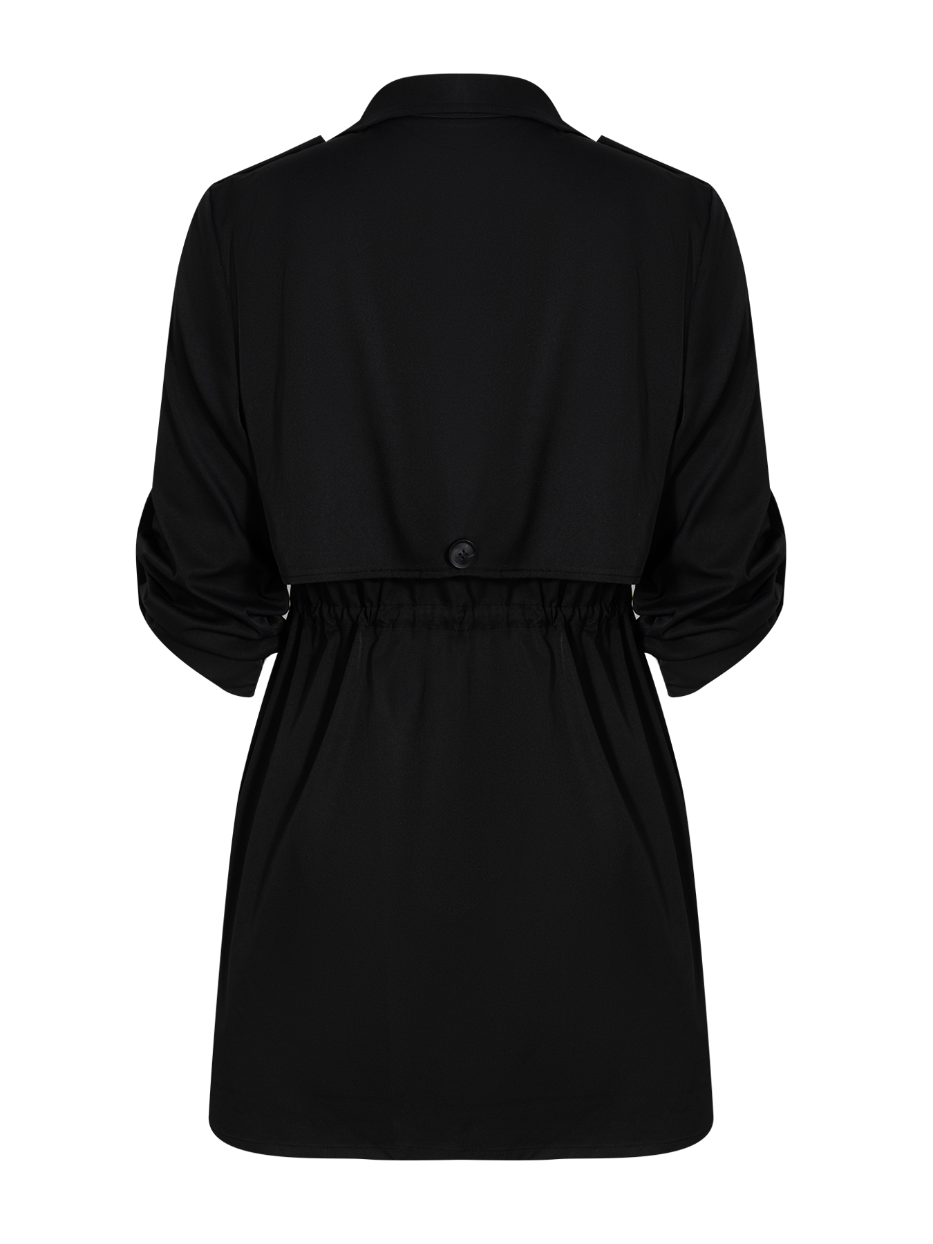  Woman's Black Mid-length Windbreaker Jacket-Aegean-sea