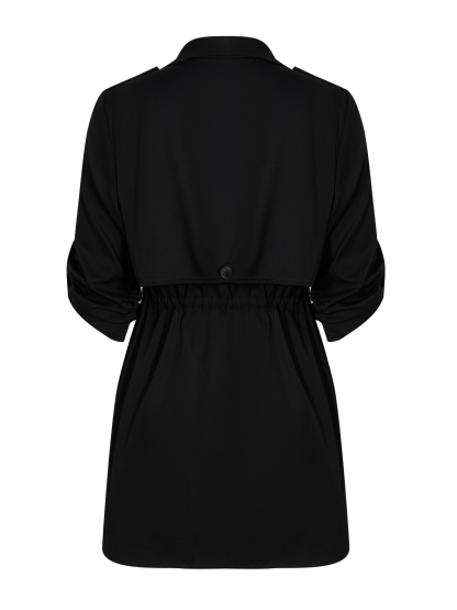  Woman's Black Mid-length Windbreaker Jacket-Aegean-sea