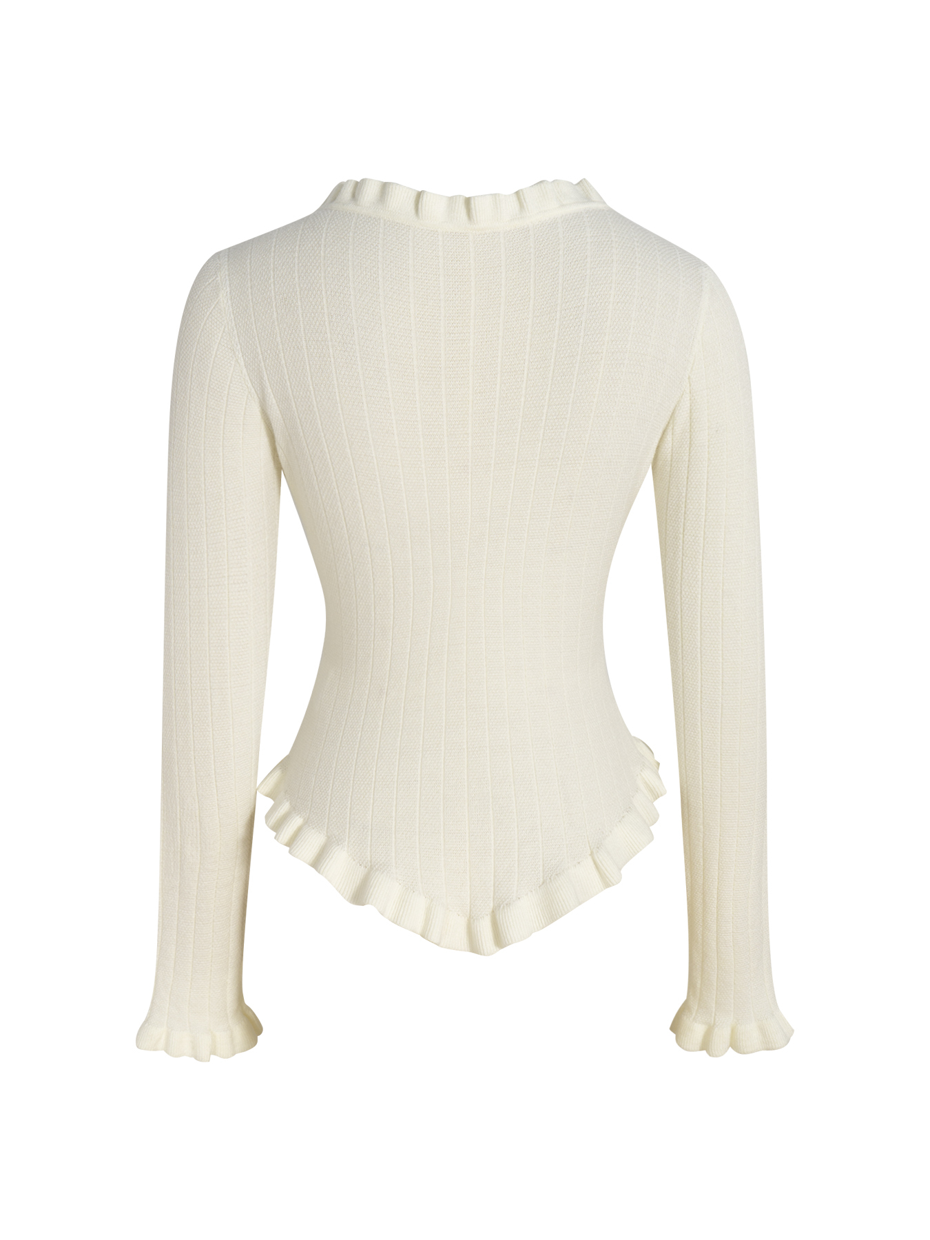 Woman's White Ruffled Square Neck Ribbed Knit Top with Pearl Buttons-Aegean-sea