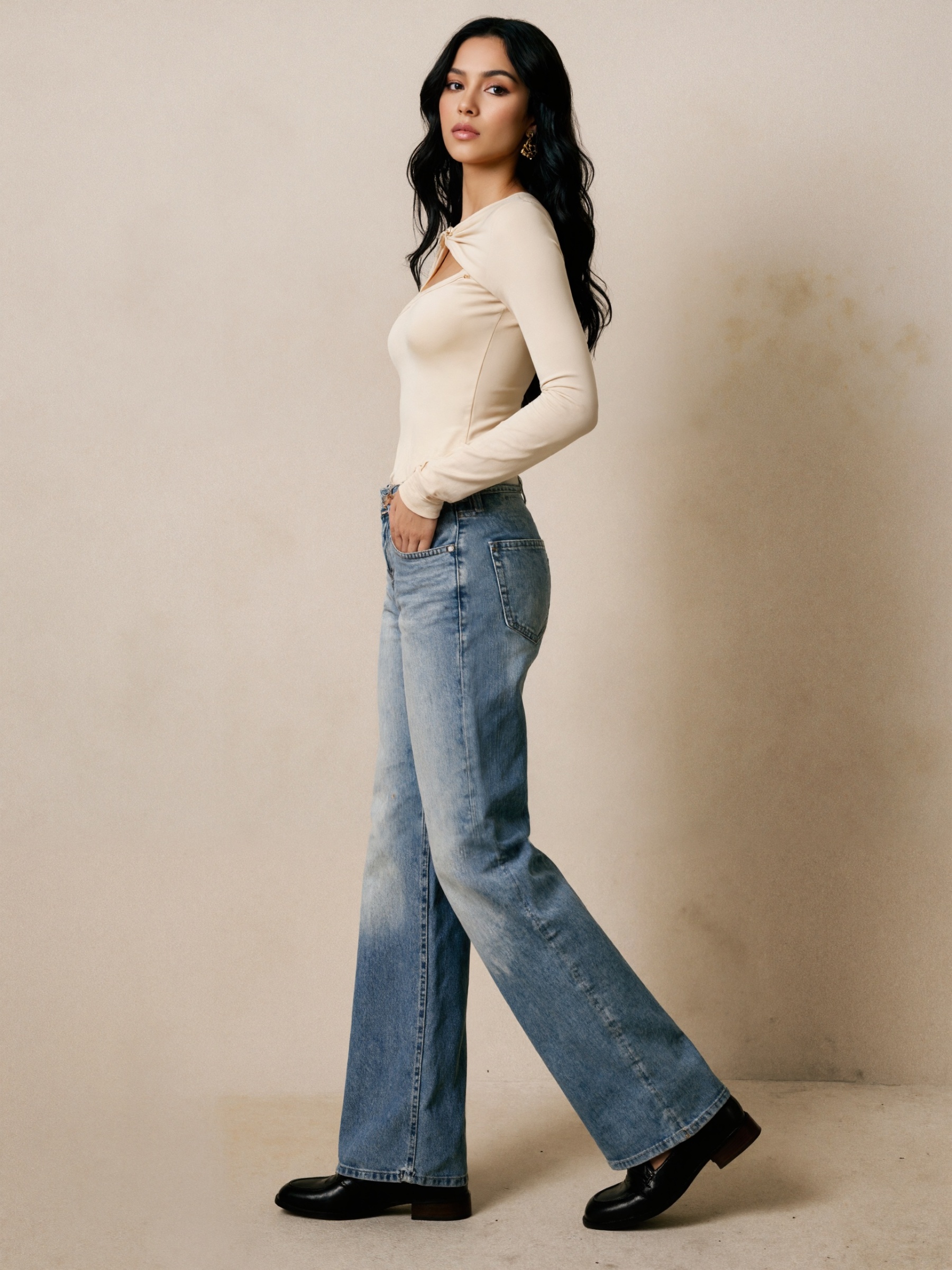 Hollow-out tops with metal buttons, long sleeves waist tight underclothes-Aegean-sea