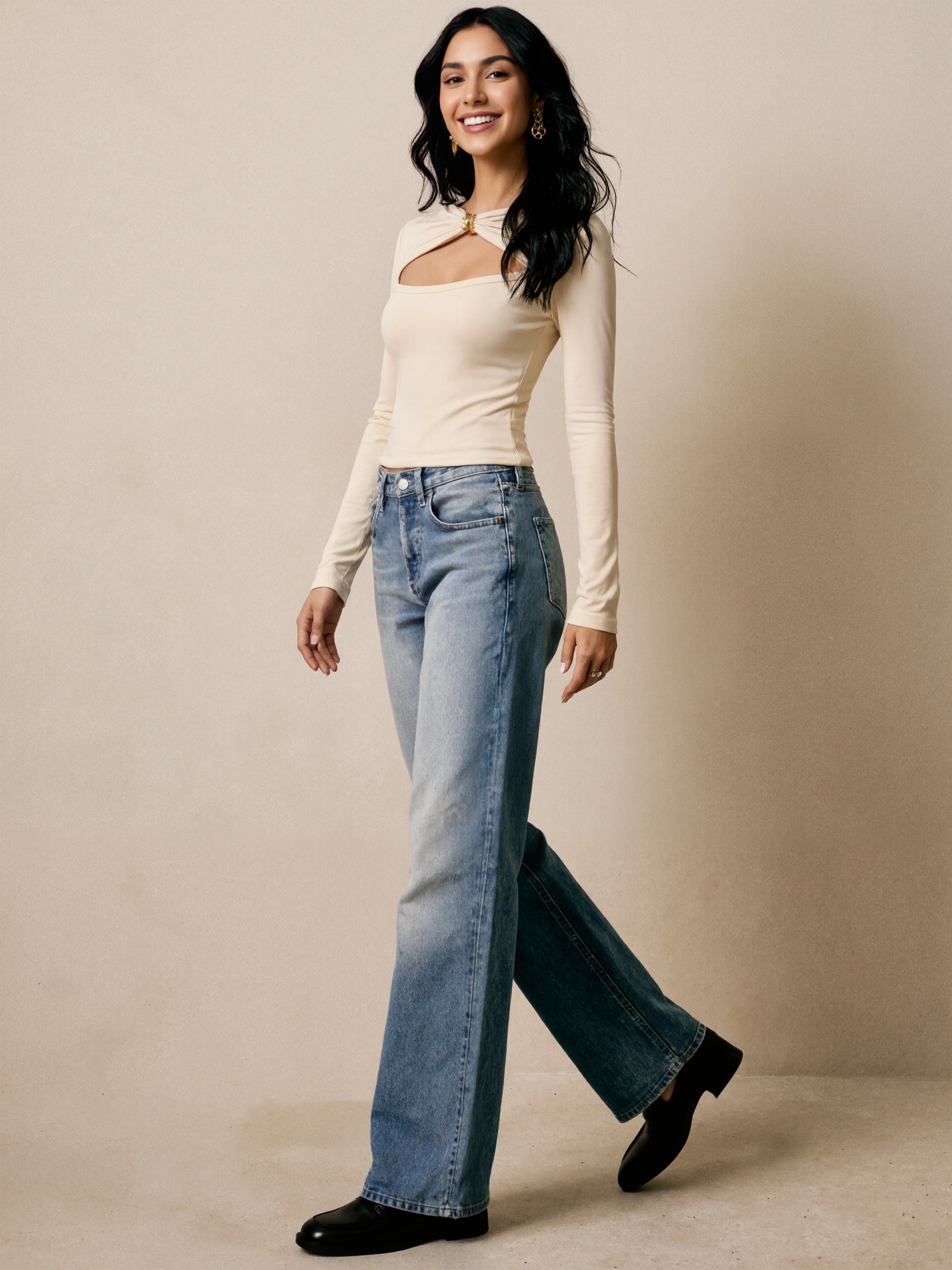 Hollow-out tops with metal buttons, long sleeves waist tight underclothes-Aegean-sea