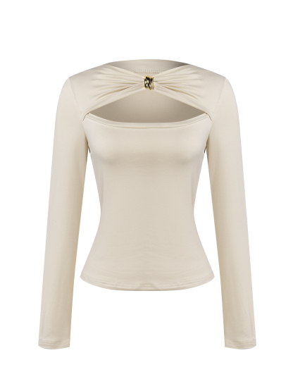 Hollow-out tops with metal buttons, long sleeves waist tight underclothes-Aegean-sea