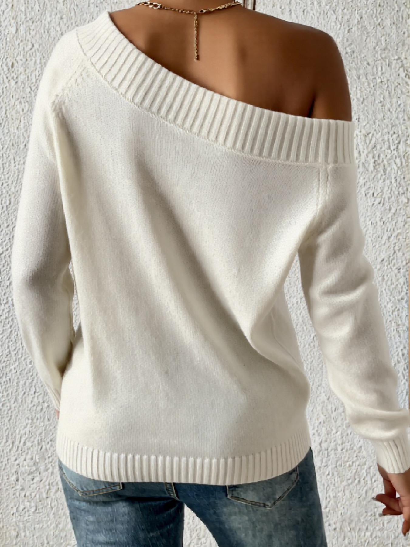 Women's Casual Off-the-Shoulder Knit Sweater-Aegean-sea