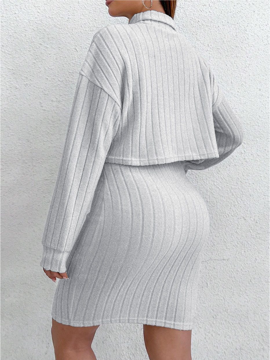 Set de dos piezas de punto cepillado gris para mujer-Aegean-sea