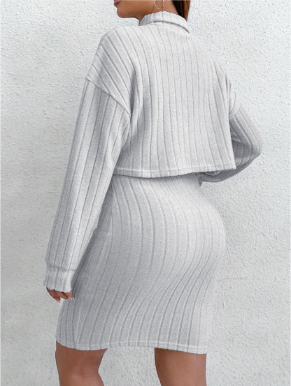 Set de dos piezas de punto cepillado gris para mujer-Aegean-sea