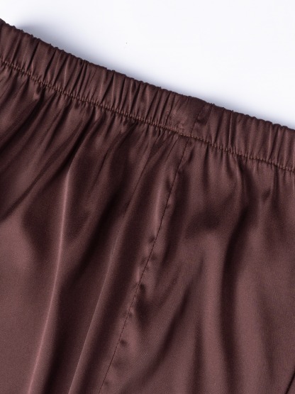 Falda corta de encaje de satén marrón oscuro Falda larga de cintura alta y falda irregular Falda de encaje A para cenas y citas