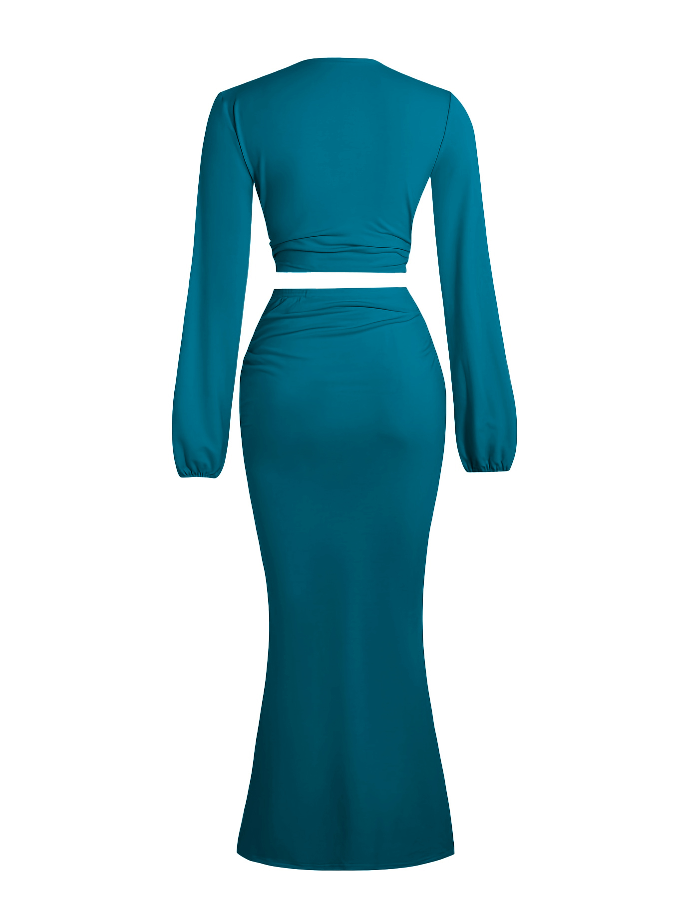Woman's Deep V Crop Top & Mermaid Skirt Two-Piece Set