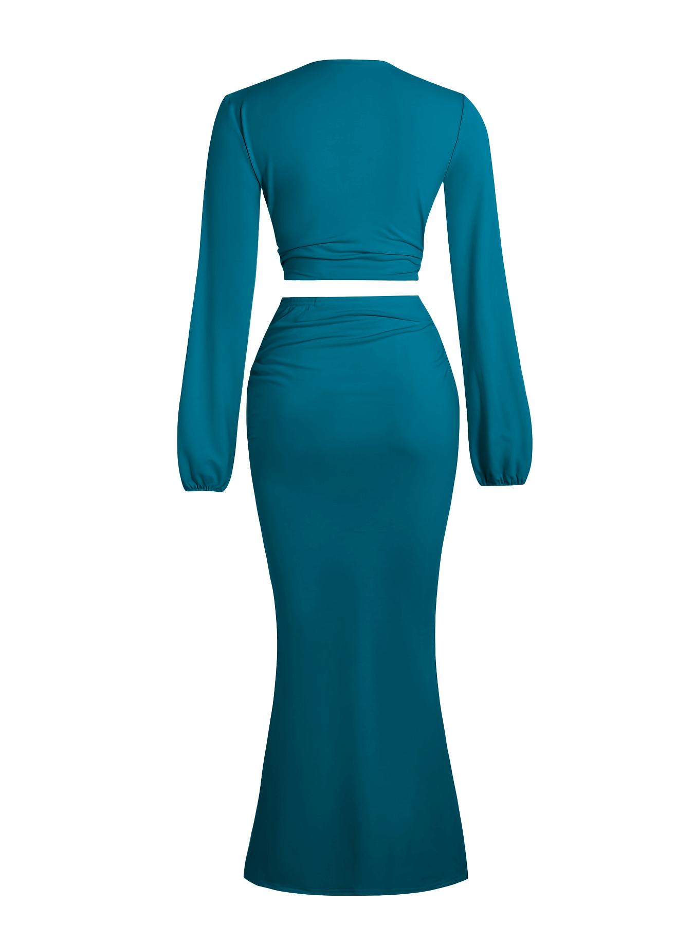 Woman's Deep V Crop Top & Mermaid Skirt Two-Piece Set