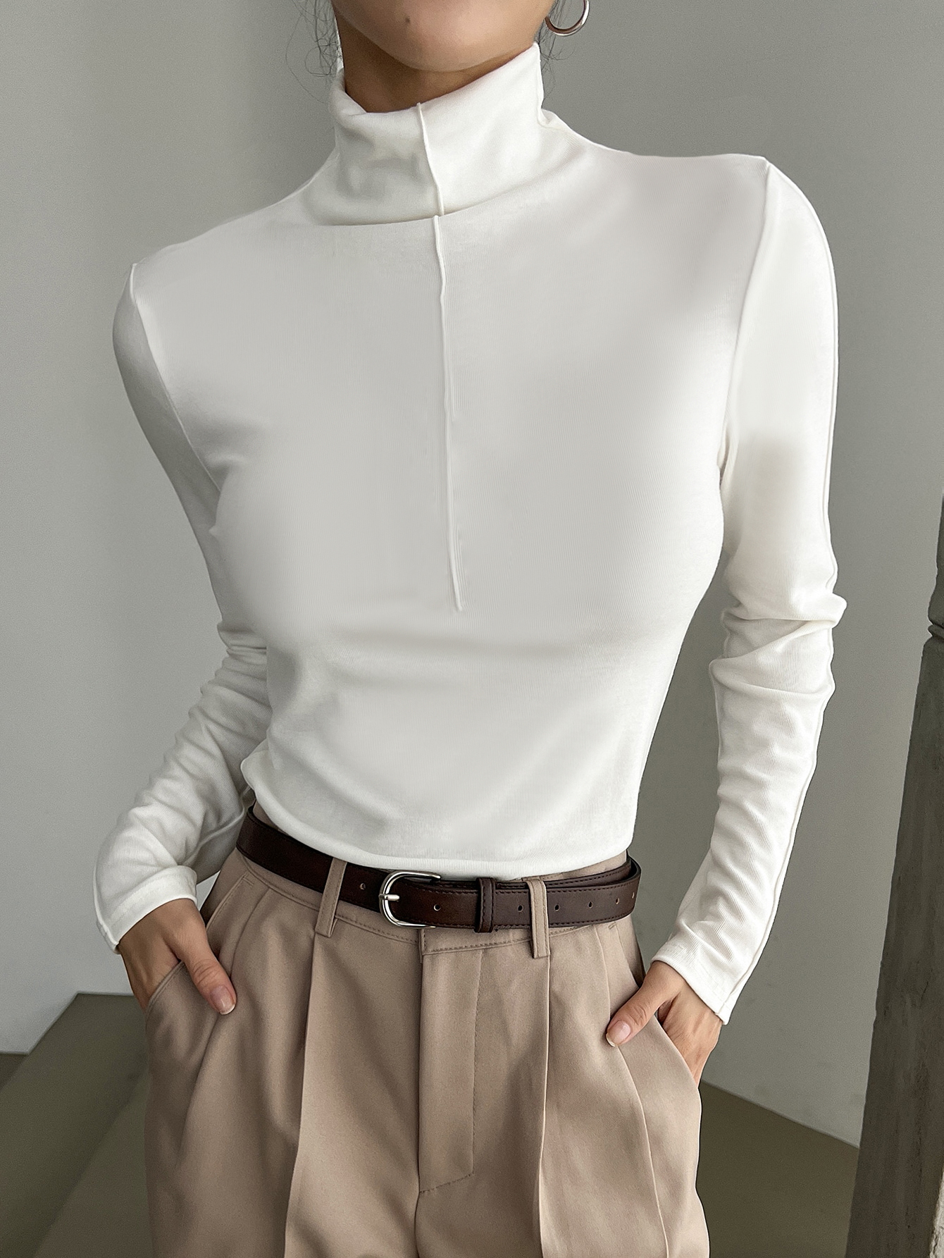 Slim Fit Half-Zip Mock Neck Long Sleeve Blouse - Women's Everyday Basic Top-Aegean-sea
