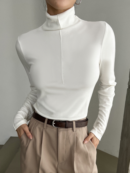 Slim Fit Half-Zip Mock Neck Long Sleeve Blouse - Women's Everyday Basic Top-Aegean-sea