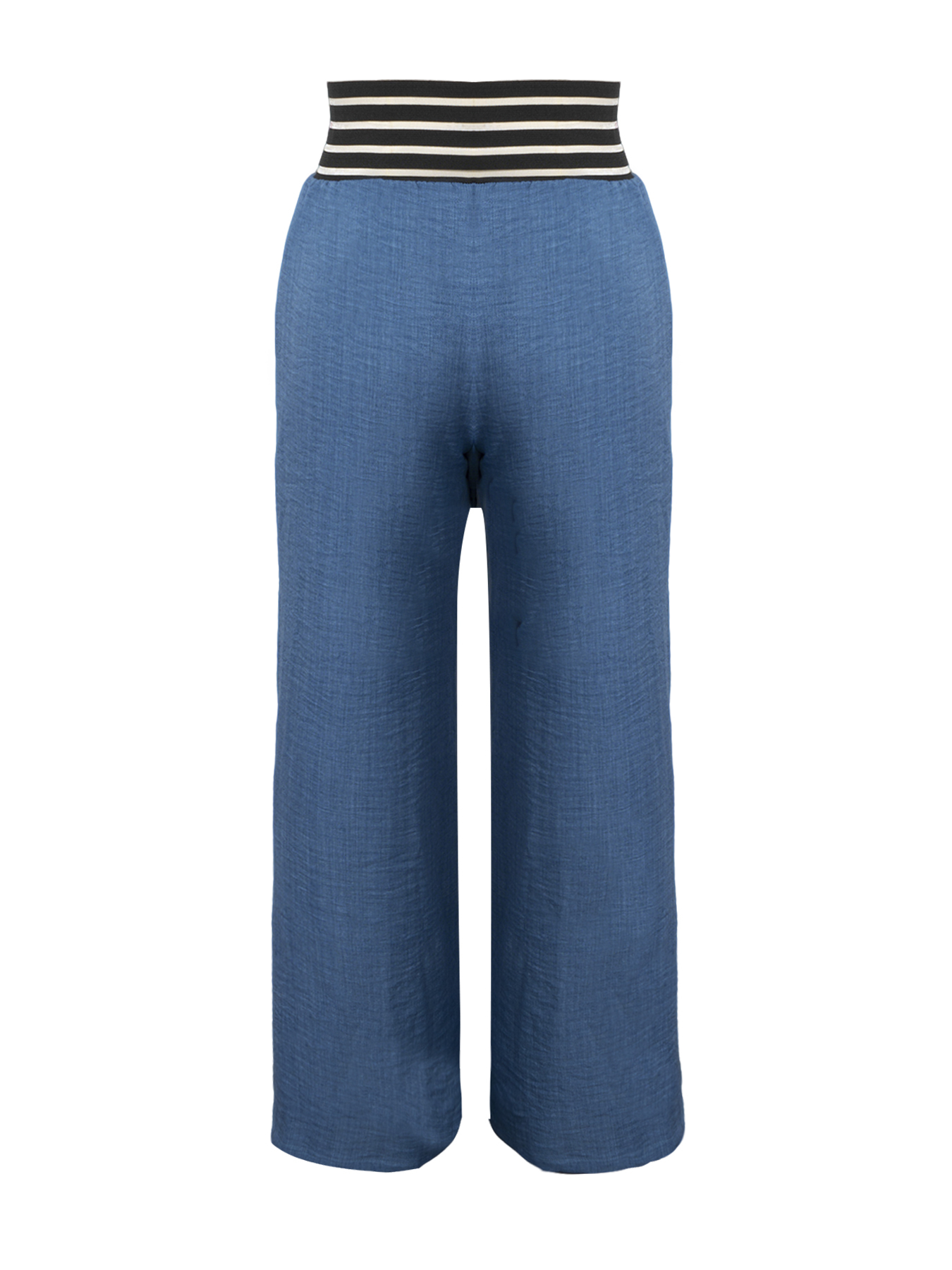 Women's Blue Wide-Leg Pants with Crisscross Waist Detail-Aegean-sea