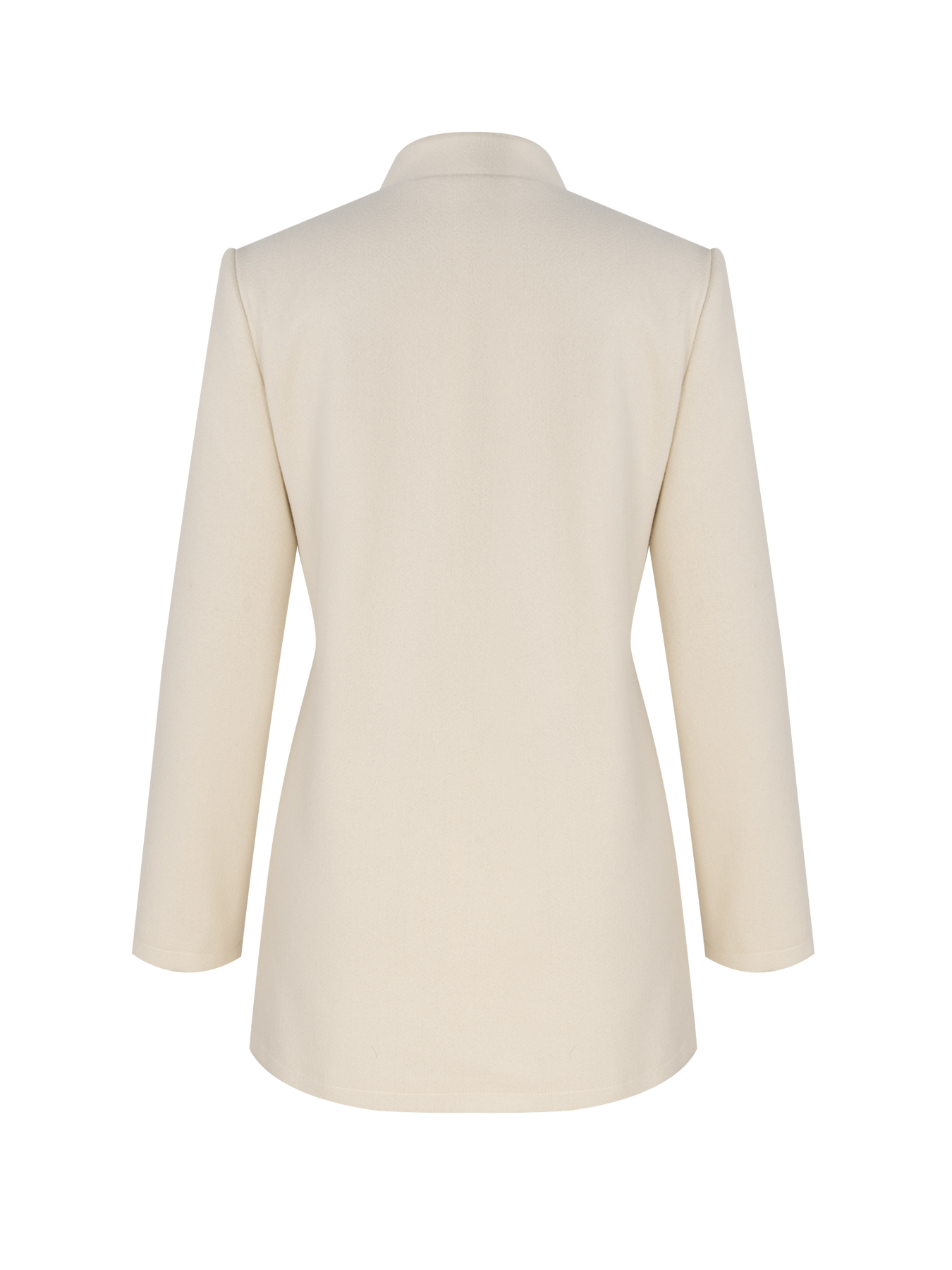 Woman's Cream White Stand Collar Mid-Length Coat with Round Fleece Buttons-Aegean-sea