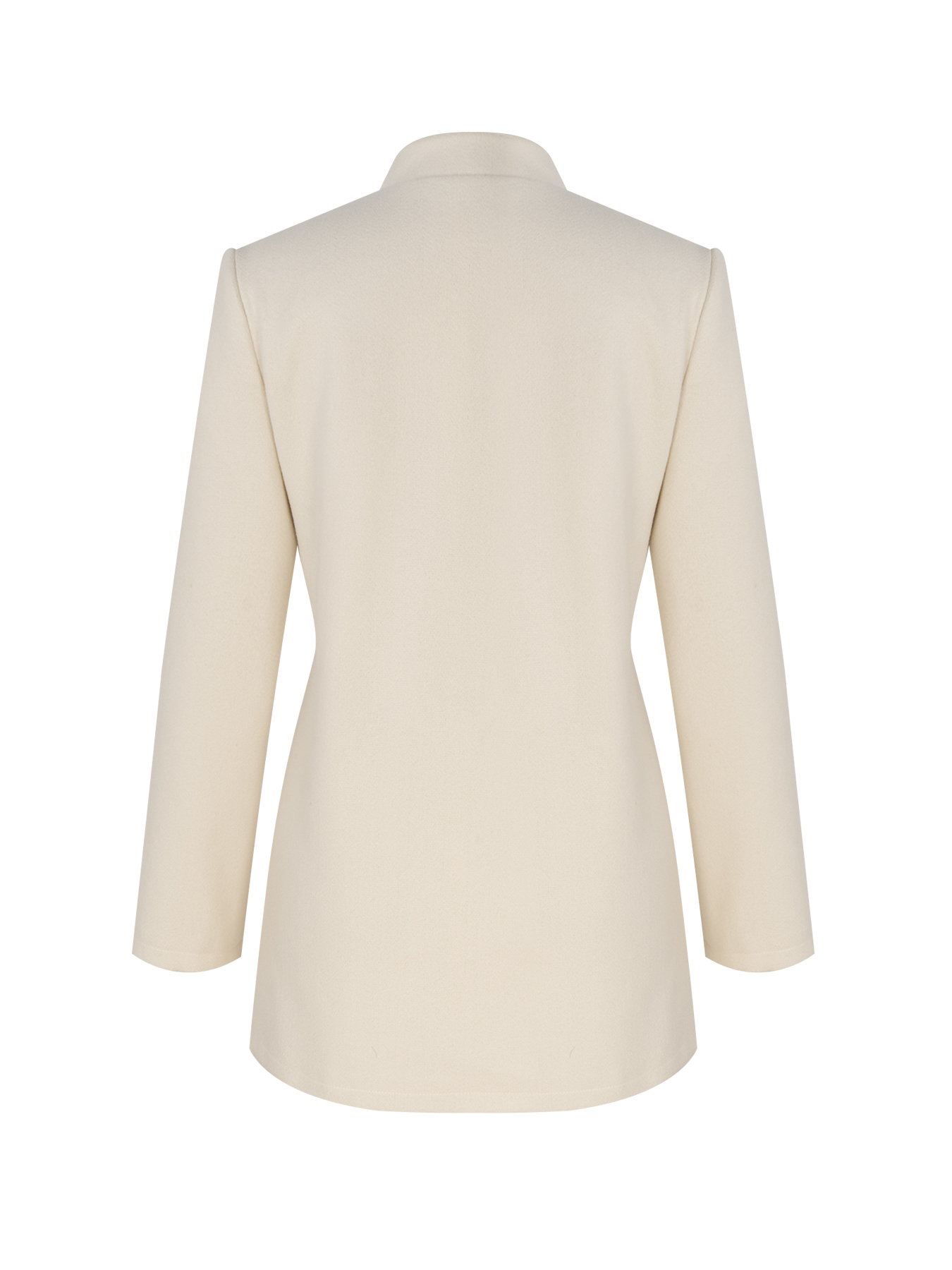 Woman's Cream White Stand Collar Mid-Length Coat with Round Fleece Buttons-Aegean-sea