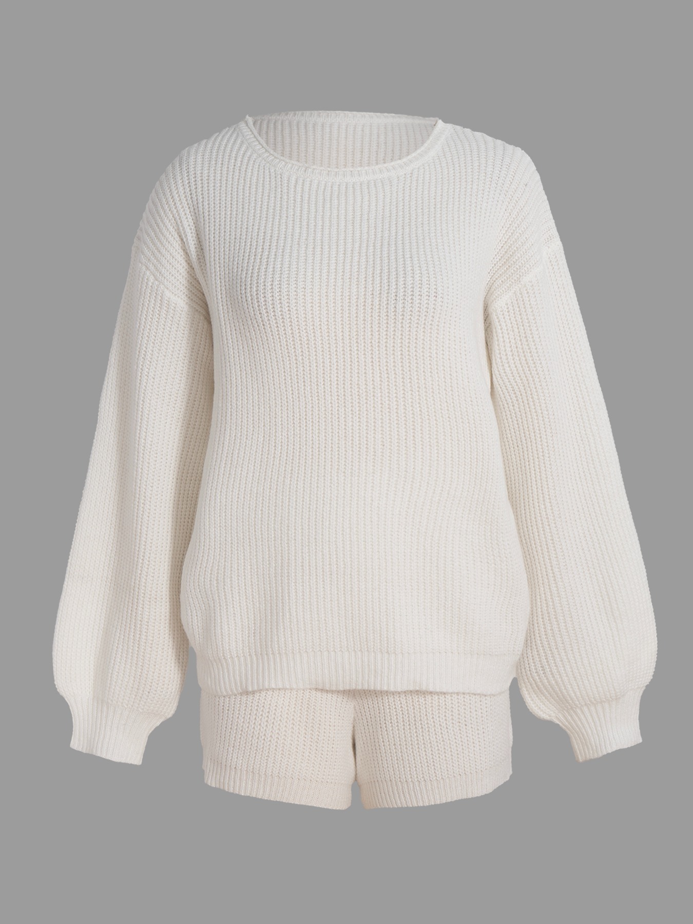 White Knit Long-Sleeve Short-Short Suit Woman Loose Lazy Style Two-piece Suit