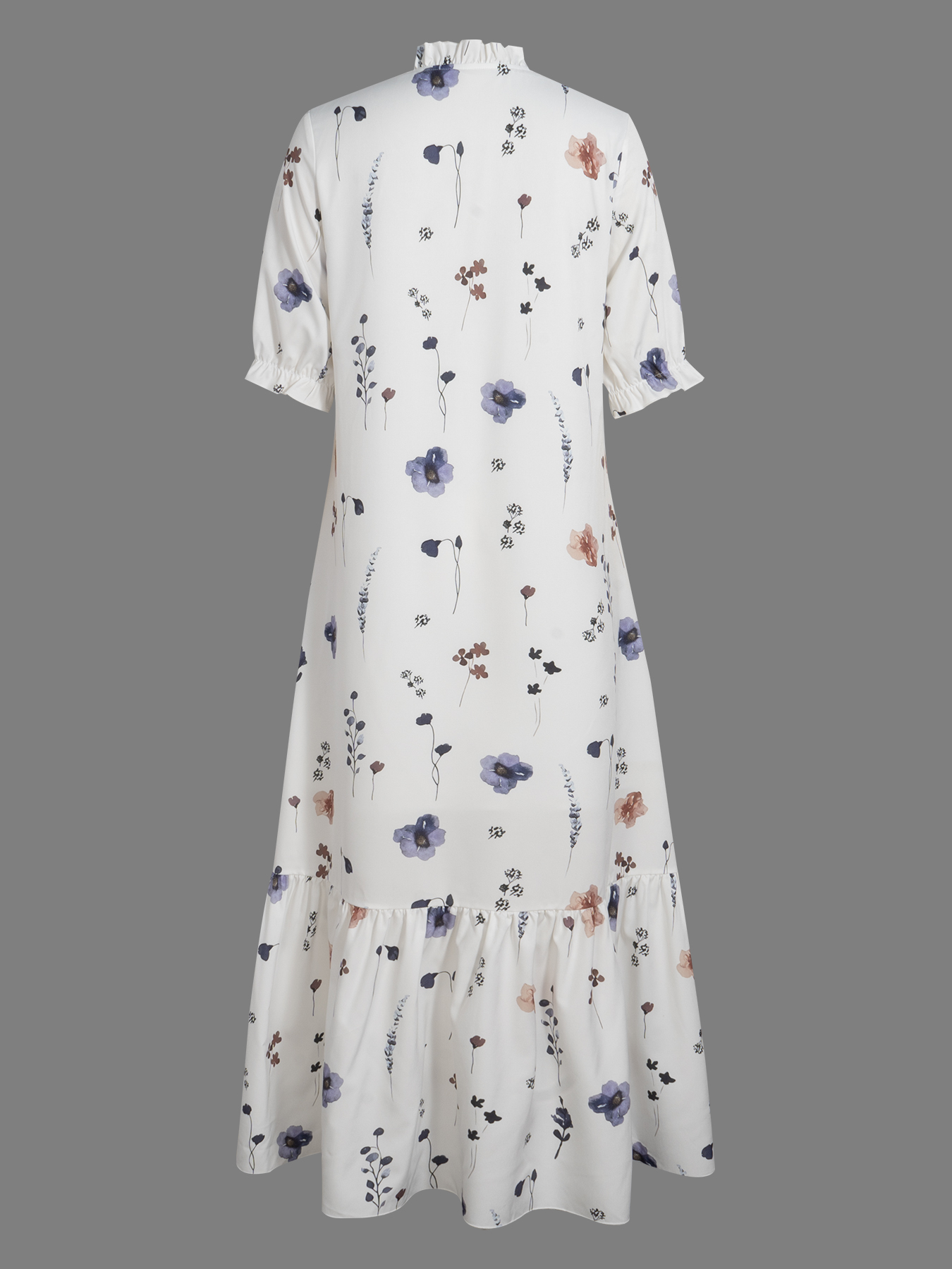 Women's Boho Floral Print Maxi Dress - Tie Neck Ruffle Sleeve Tiered Dress