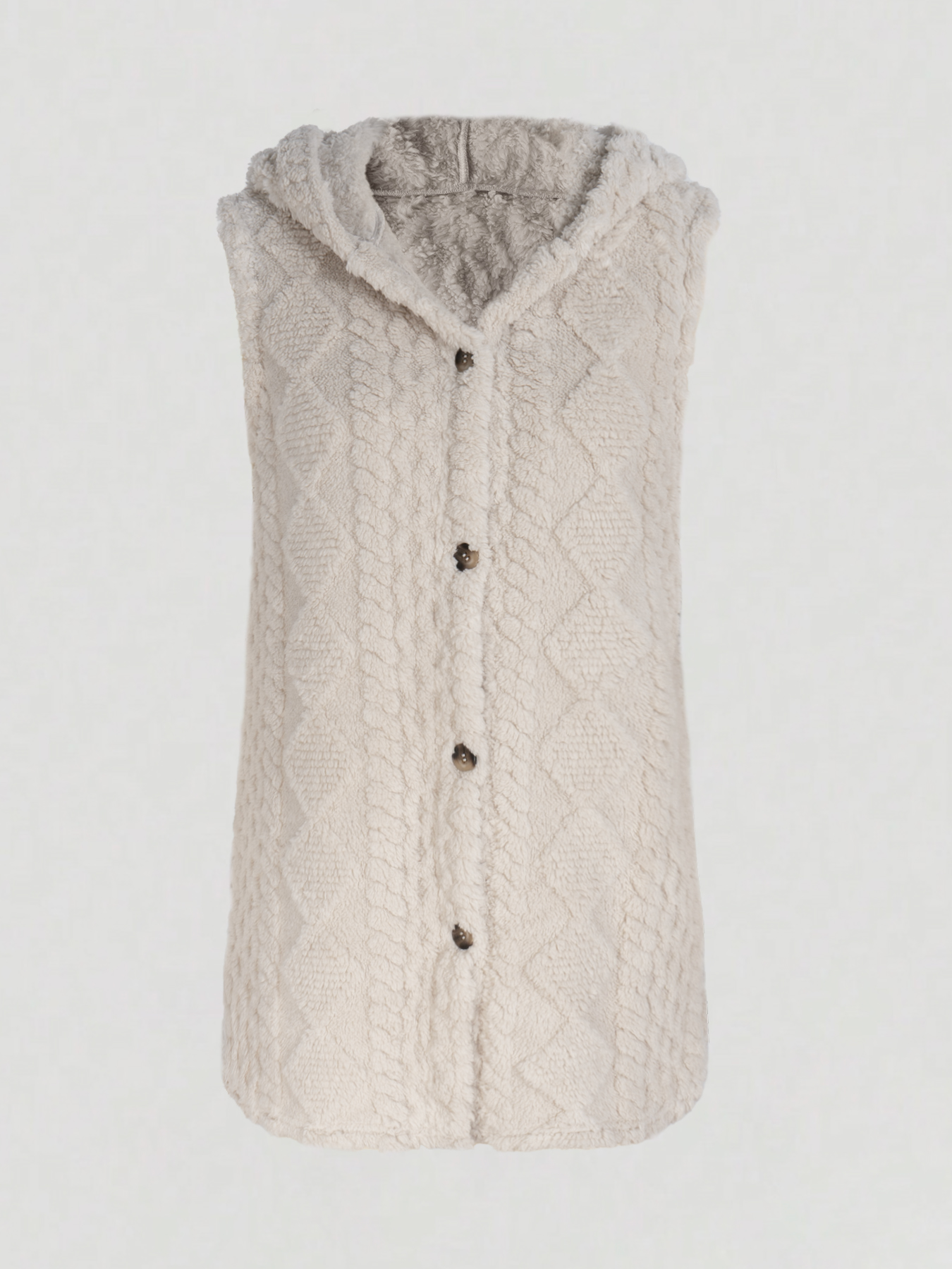 Vestido frontal sin mangas con botones de sherpa beige para mujer-Aegean-sea