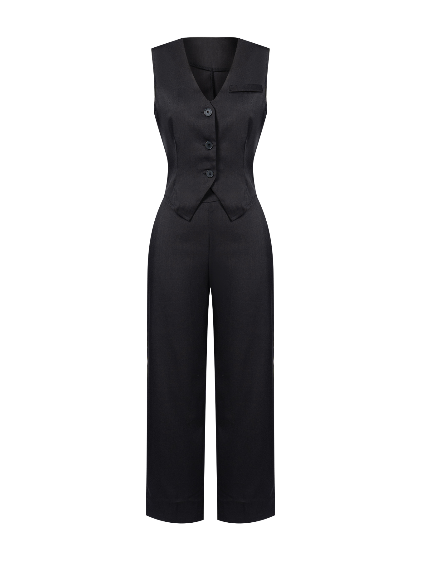 Women's Black Tailored Vest and Wide-Leg Trouser Set-Aegean-sea