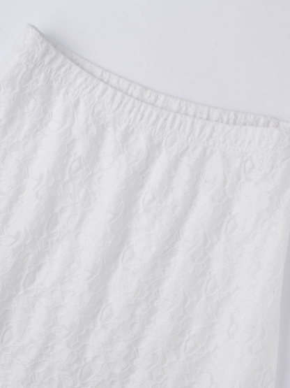 White lace high-waisted full-length skirt, holiday-style short skirt