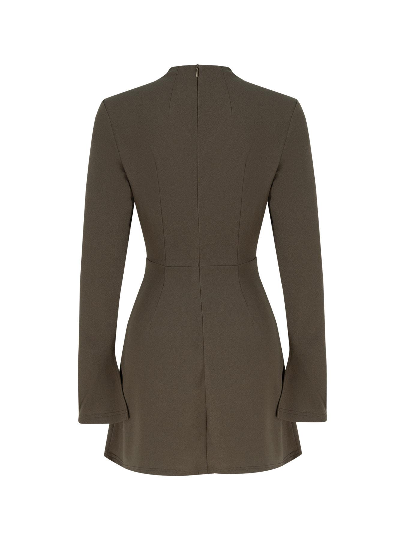 Women's Olive Green Mock Neck Long Sleeve Bodycon Mini Dress with Pockets-Aegean-sea