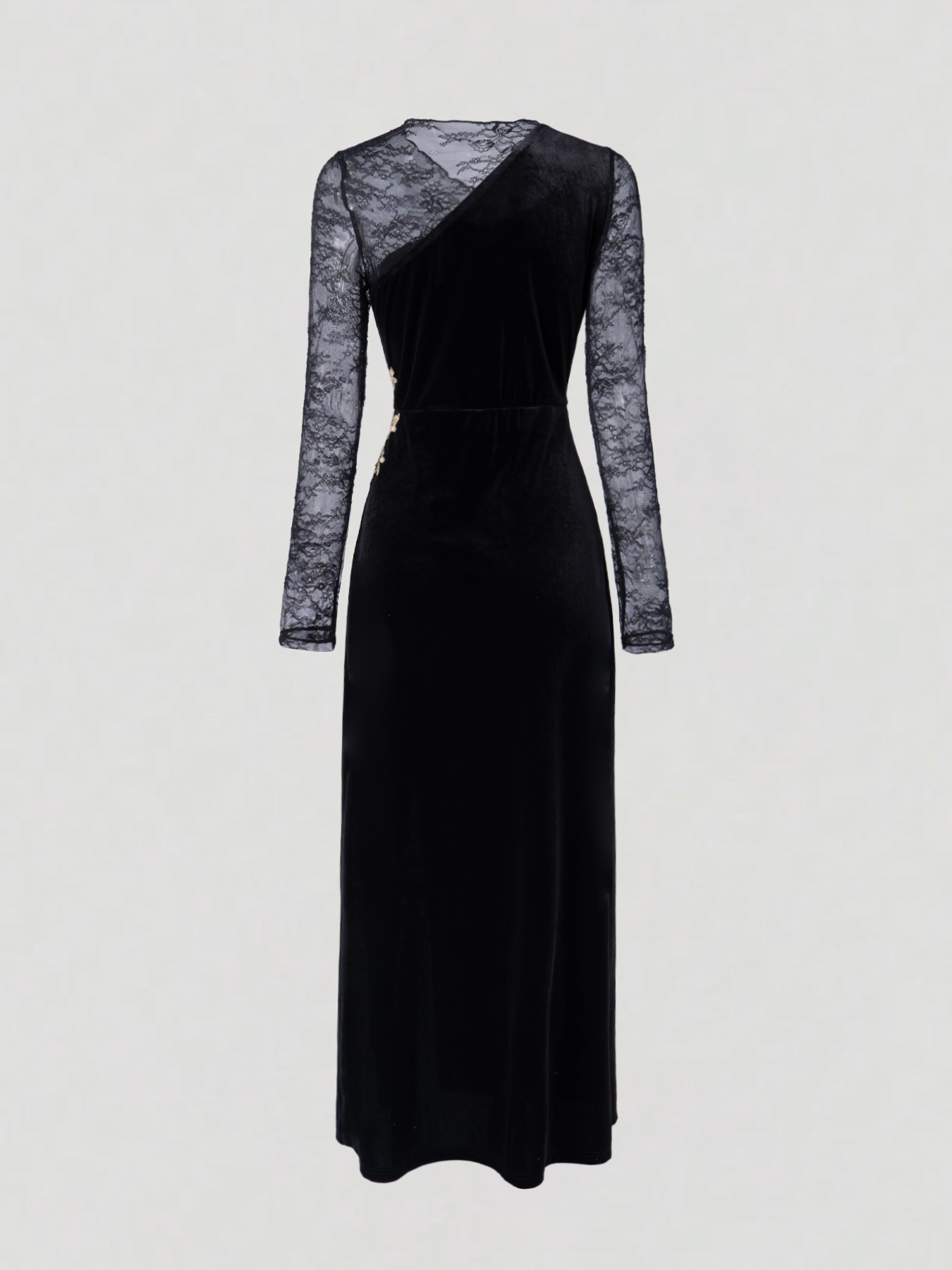 Black Velvet Lace Dress Split-Cut Long Dress Dress Sexy Long-Sleeve Bundle Tail Dress with Dinner Party Attitude