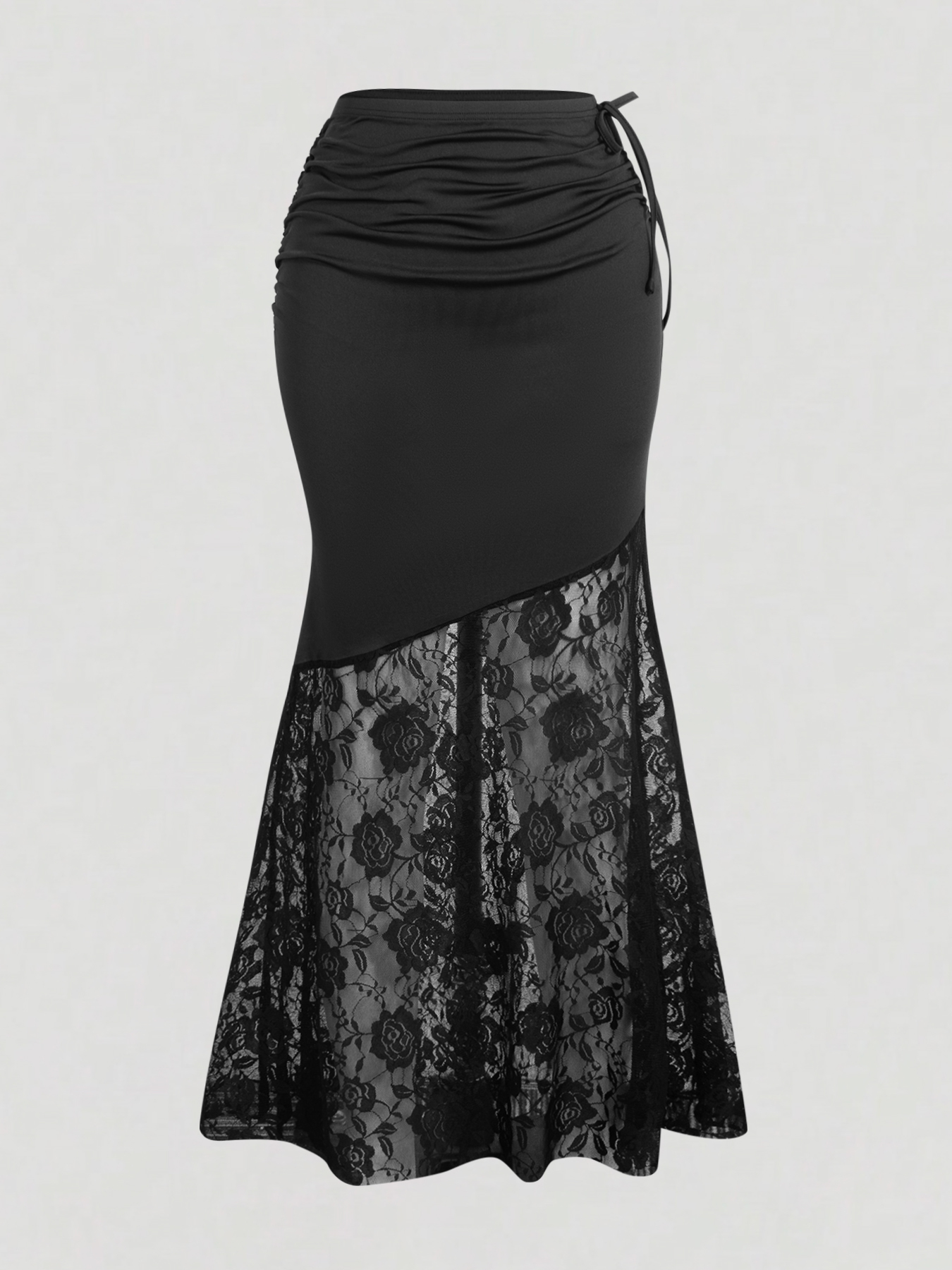 Falda midi de sirena para mujer con panel de encaje y corbata lateral con volantes Traje de noche elegante-Aegean-sea