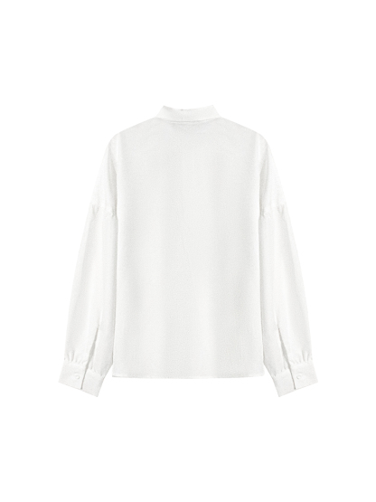 Women's White Blouse with Statement Buttons and Lantern Sleeves-Aegean-sea