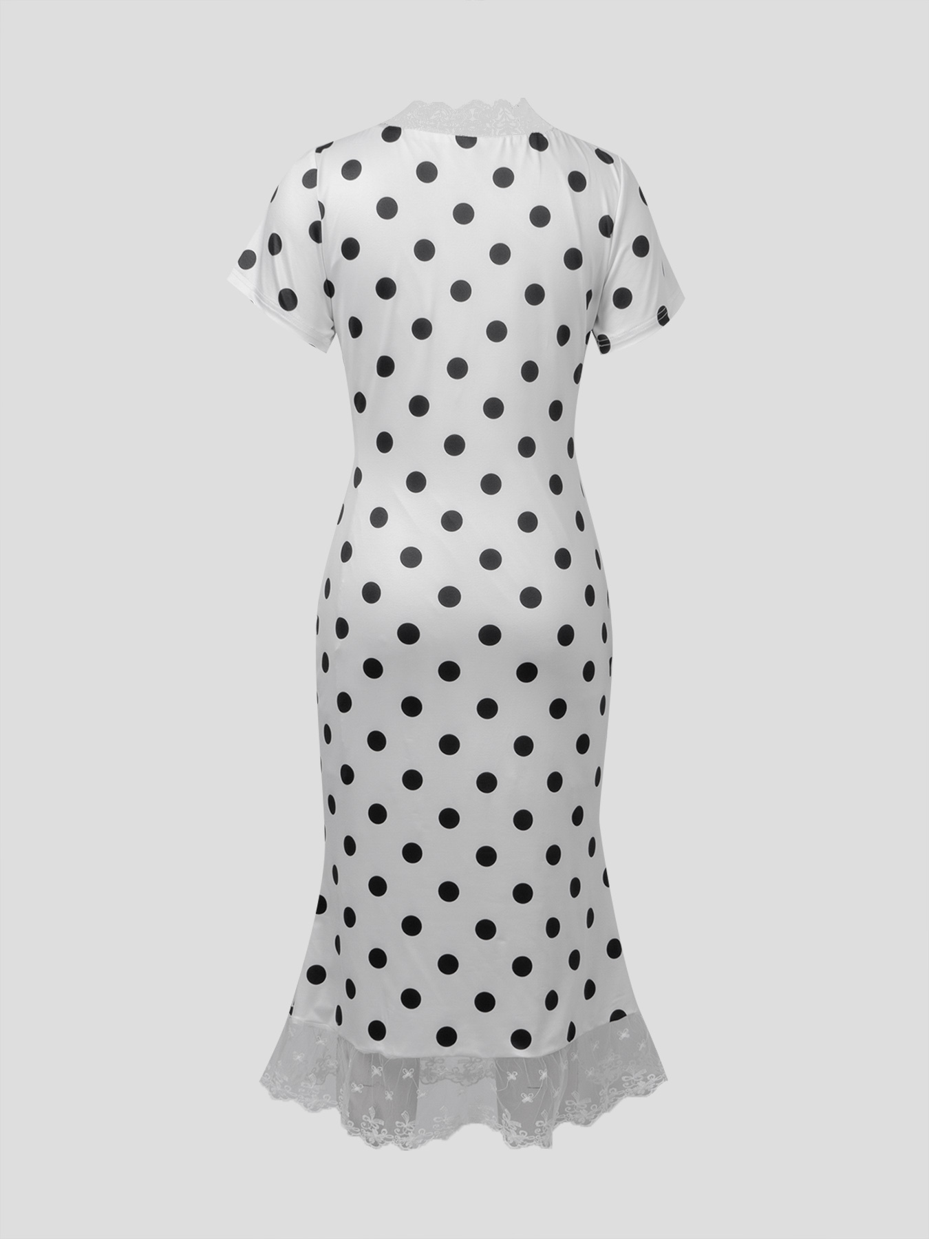 Dotted lace V-neck short-sleeved fishtail dress, party body wrap mid-length skirt