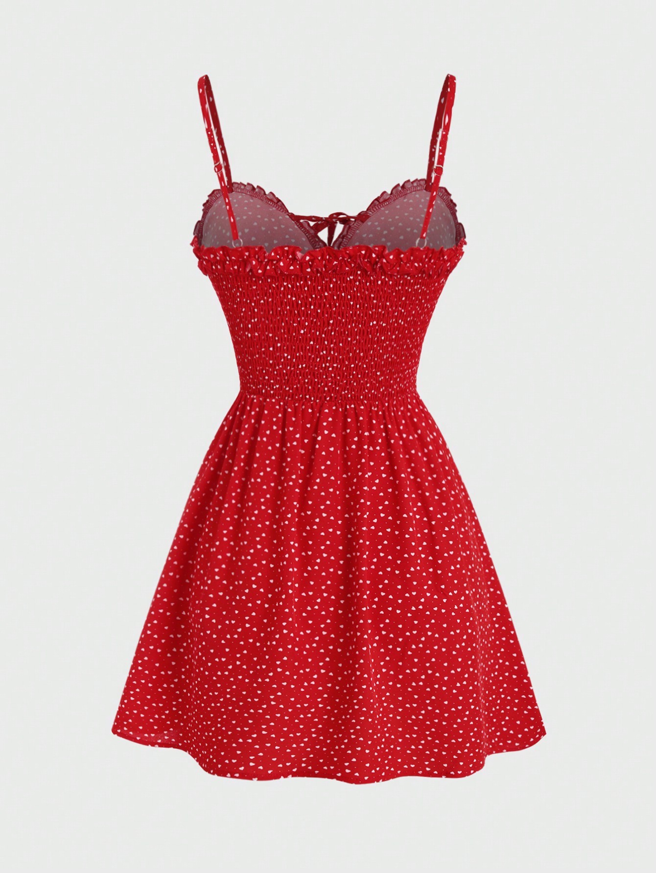 Woman's Red Heart Print Spaghetti Strap Sweetheart Neck Mini Dress-Aegean-sea