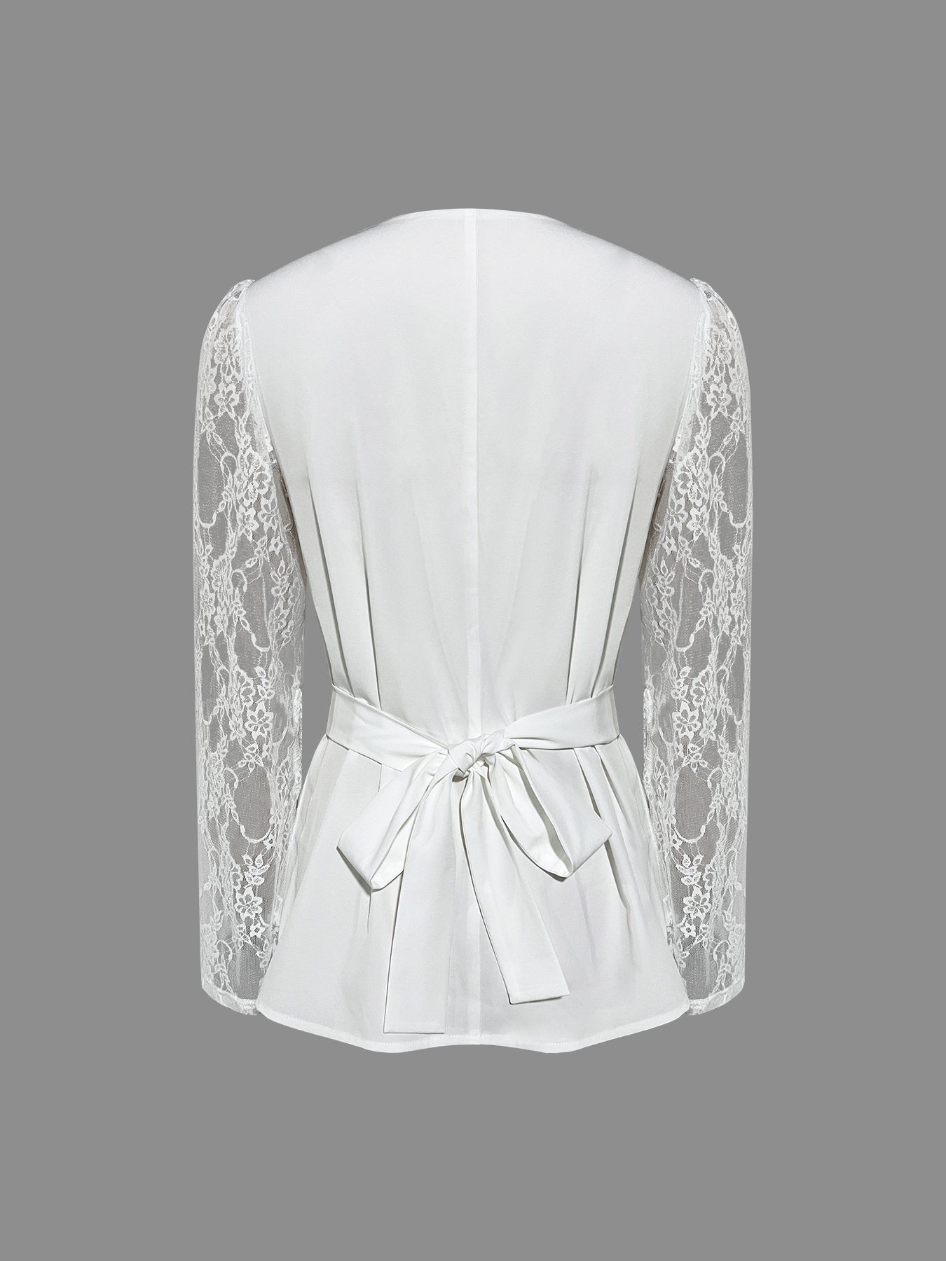 White lace flared-sleeve women‘s top Stacked collared waist-through shirt