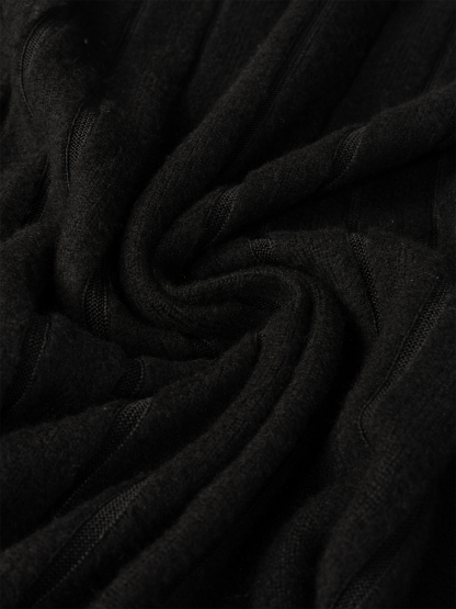 Minivestido con capucha de punto ribeteado negro con cordón ajustado para mujer-Aegean-sea