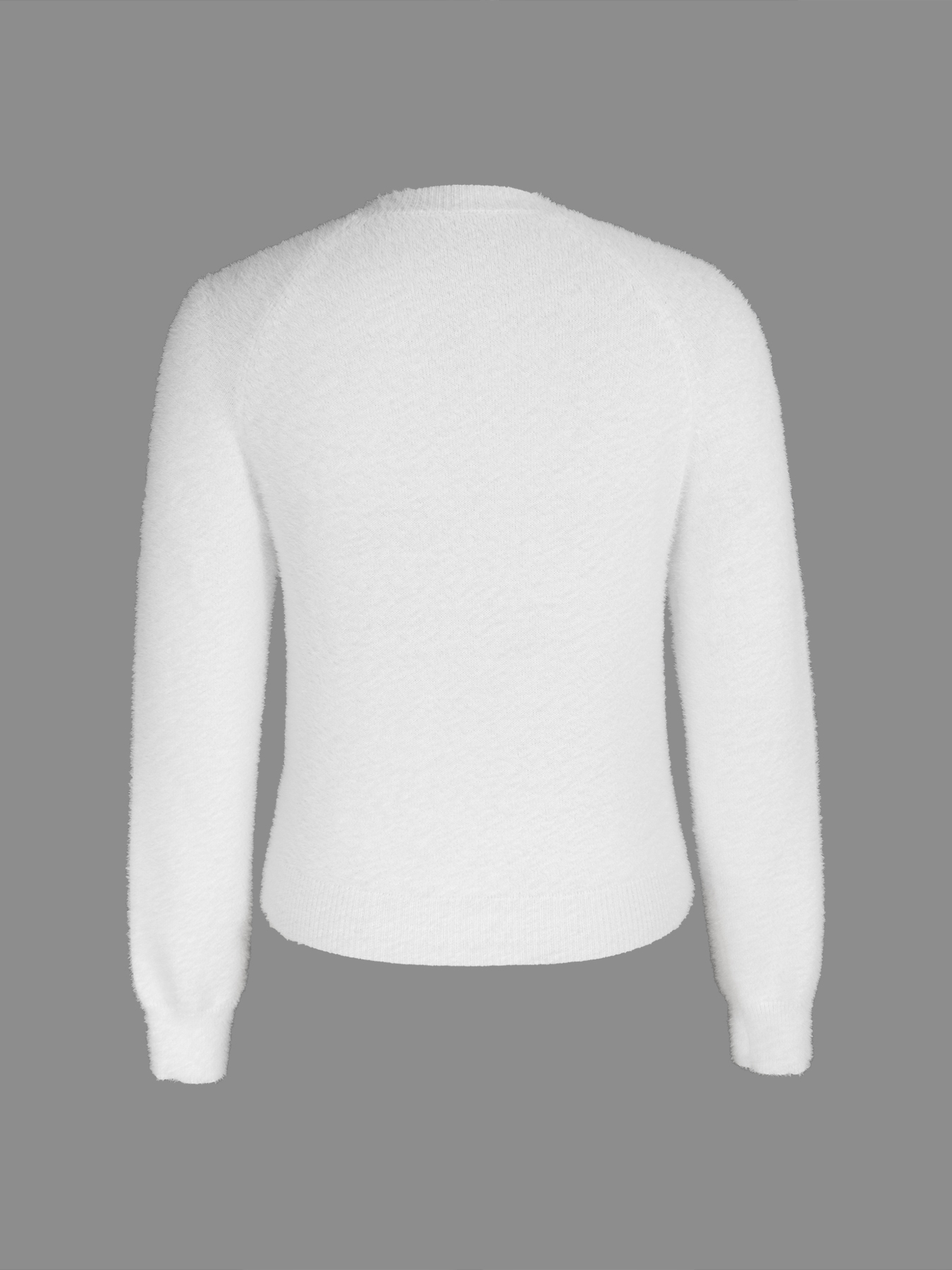 Women's White Fuzzy Crew Neck Long Sleeve Slim Fit Sweater