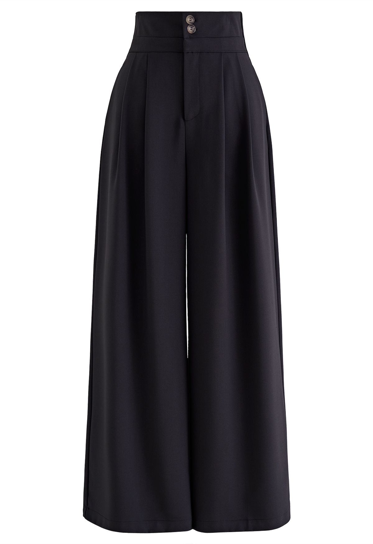 Women's Black High-Waisted Wide Leg Trousers-Aegean-sea